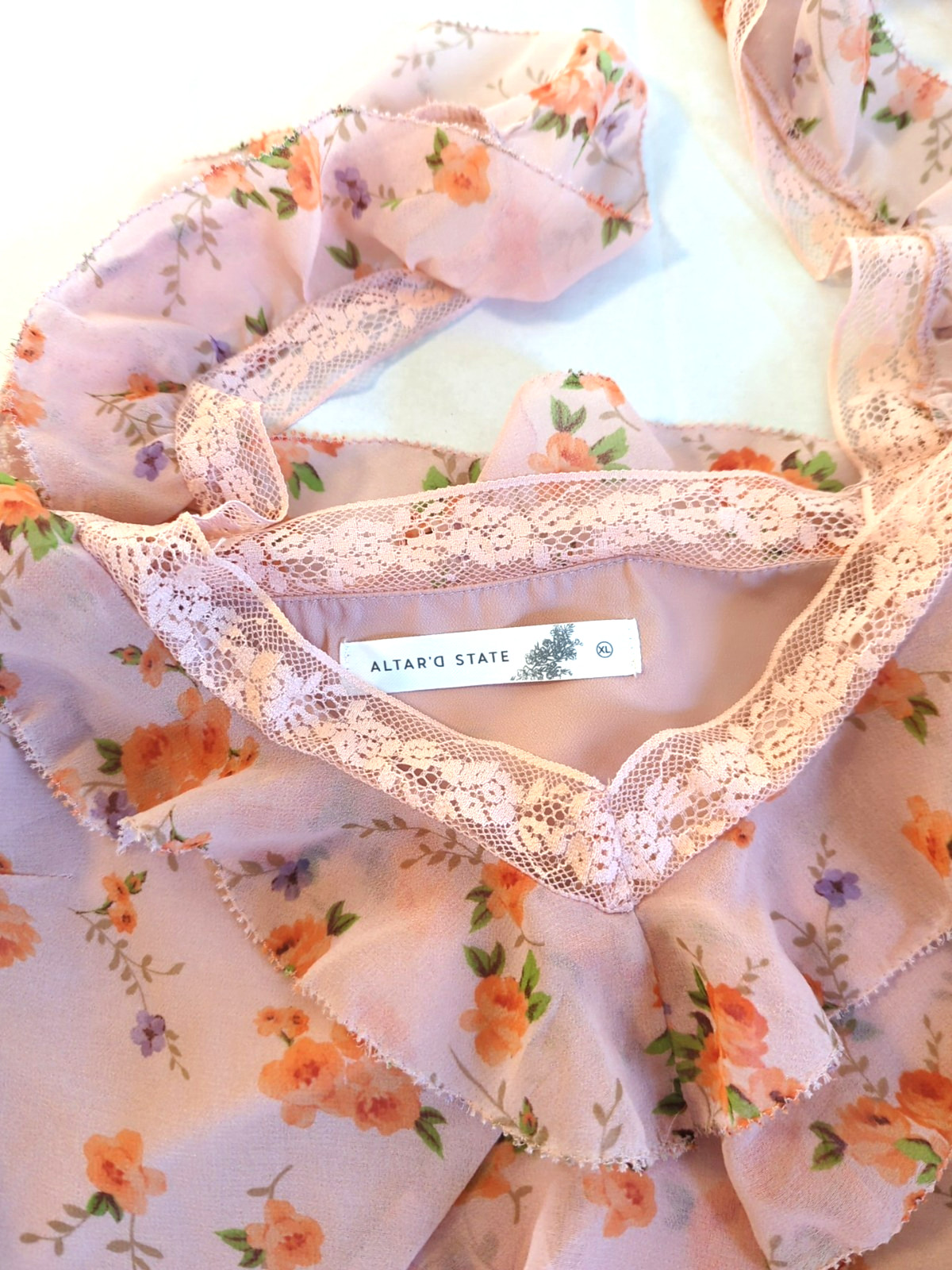 Altar’d State Mini Dress XL Tiered Ruffle Lace Pink Floral Fairy Inspired Sexy