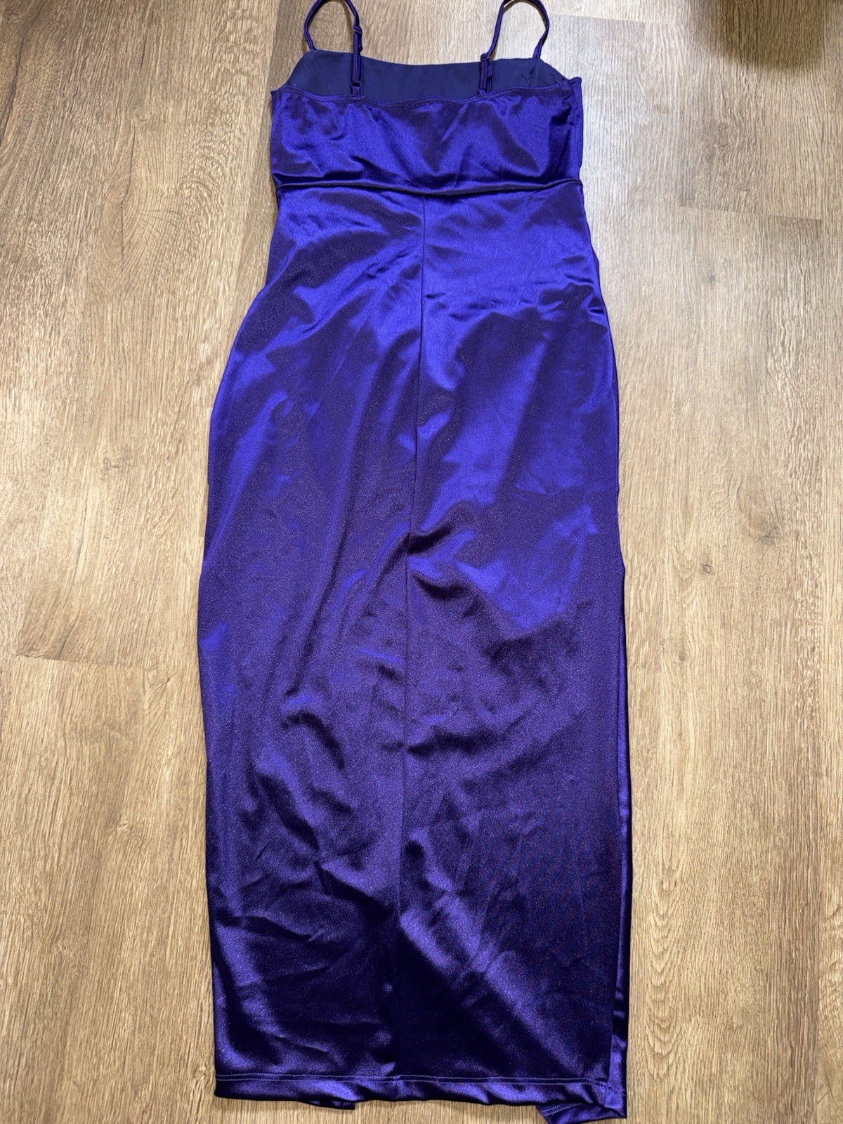 Windsor Purple Satin Straight Neck Spaghetti Strap Ruched Maxi Dress Women M