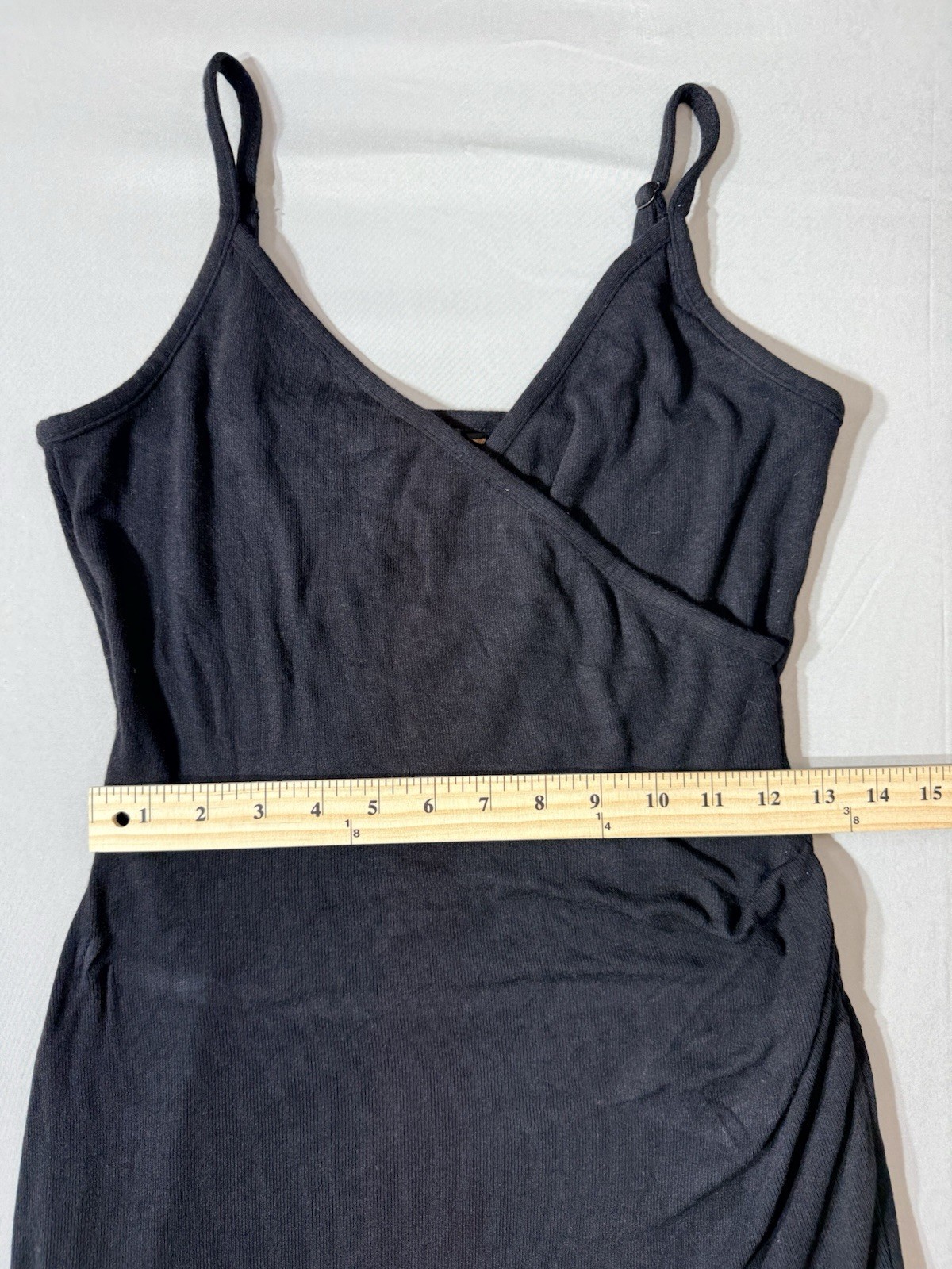 Goldray Black V-Neck Wrap Ruched Strappy Sleeveless Stretch Knit Dress S
