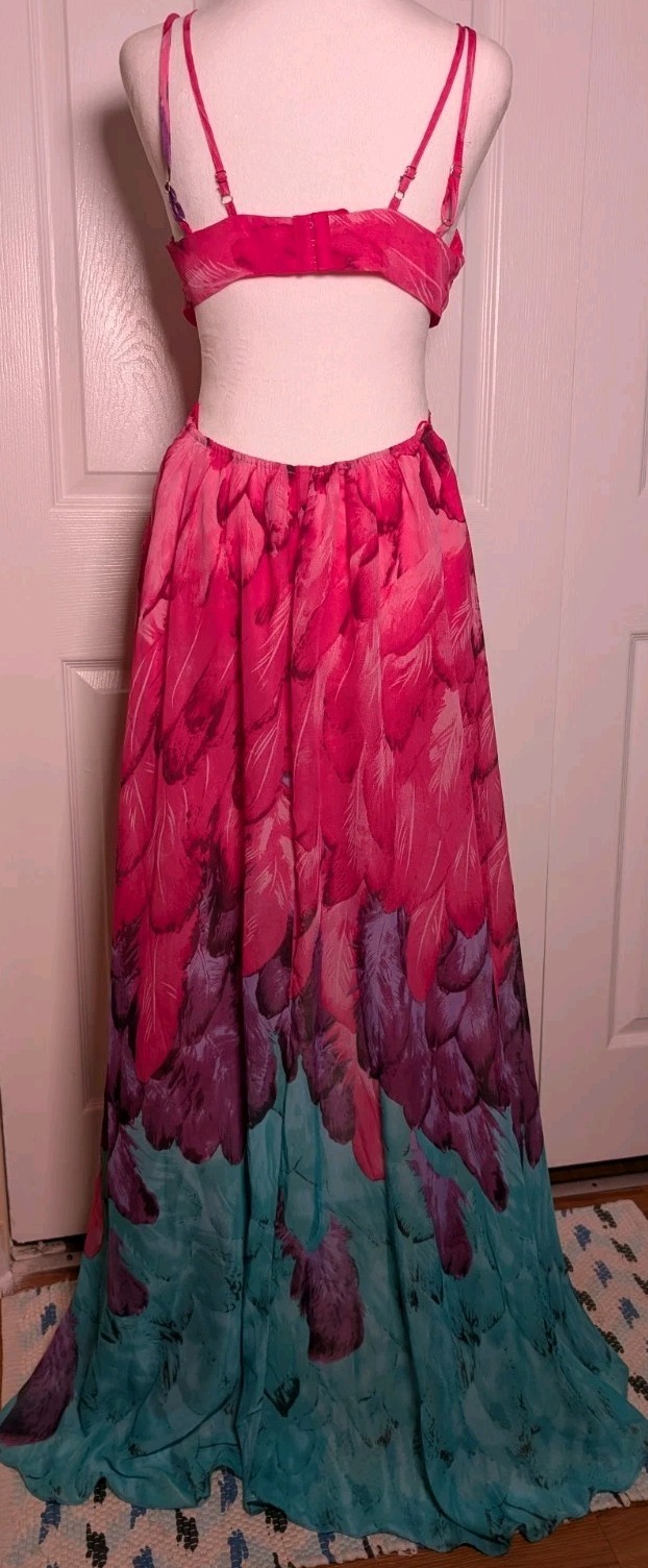 Luxxel Dress Size Medium Strappy Cut Out Sides/Back Hi/Lo Sheer Lined Resort