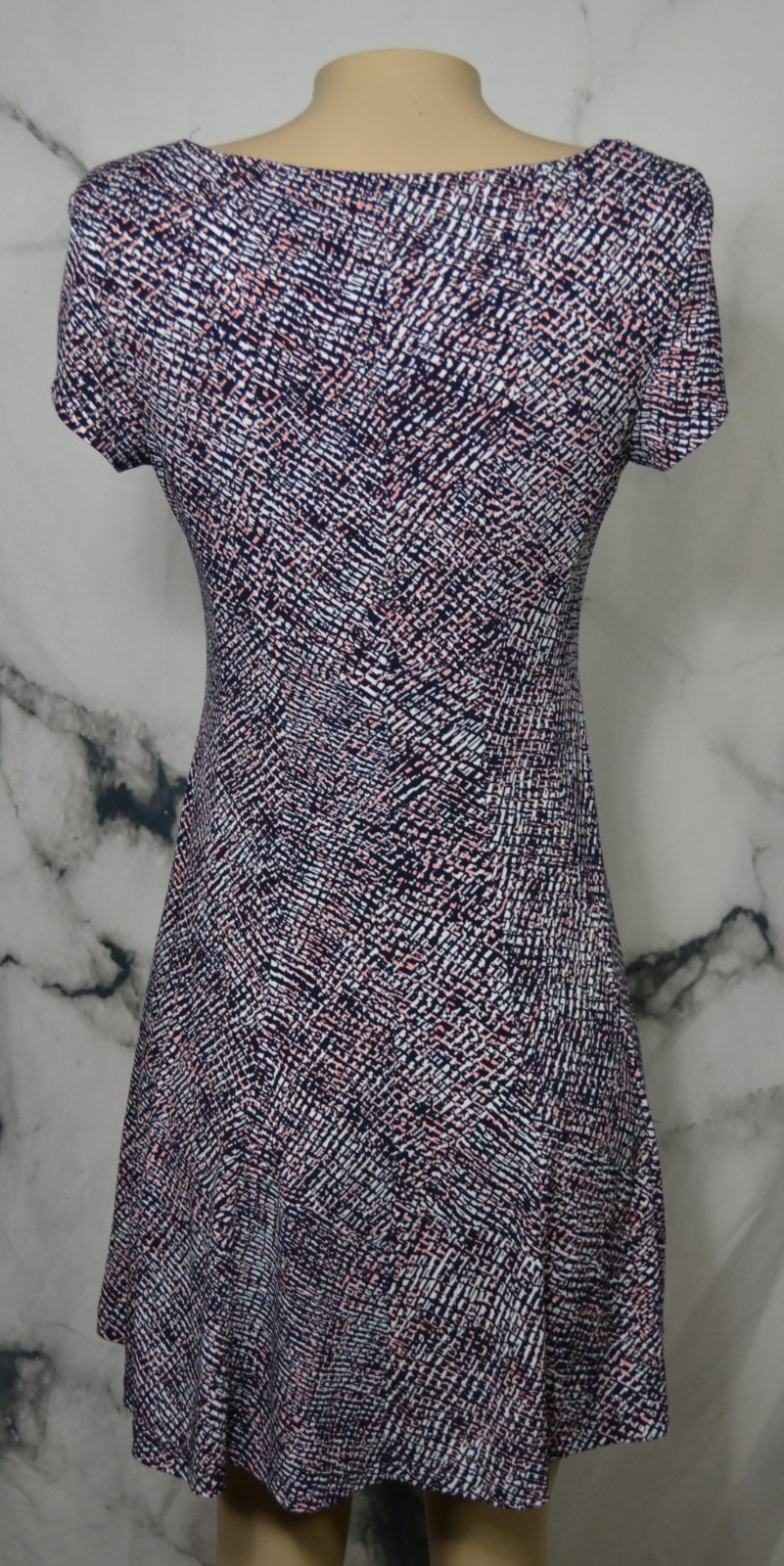 ROZ & ALI Black White Pink Patterned Short Sleeve Dress 4 Stretch Polyester