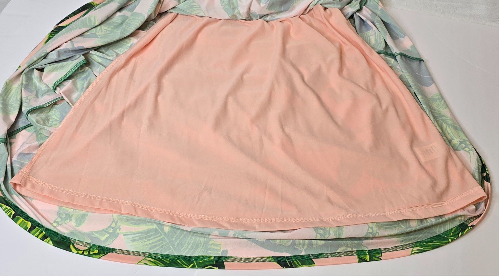 JUDITH MARCH PALM TREES PRINT LONG STRAPLESS DRESS LT PINK/GREEN RARE SZ: LG NWT