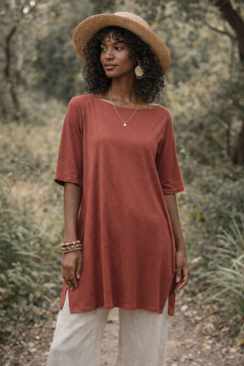 Earthy Minimalist Organic Tunic Dress | Eileen Fisher Terracotta Medium NWT