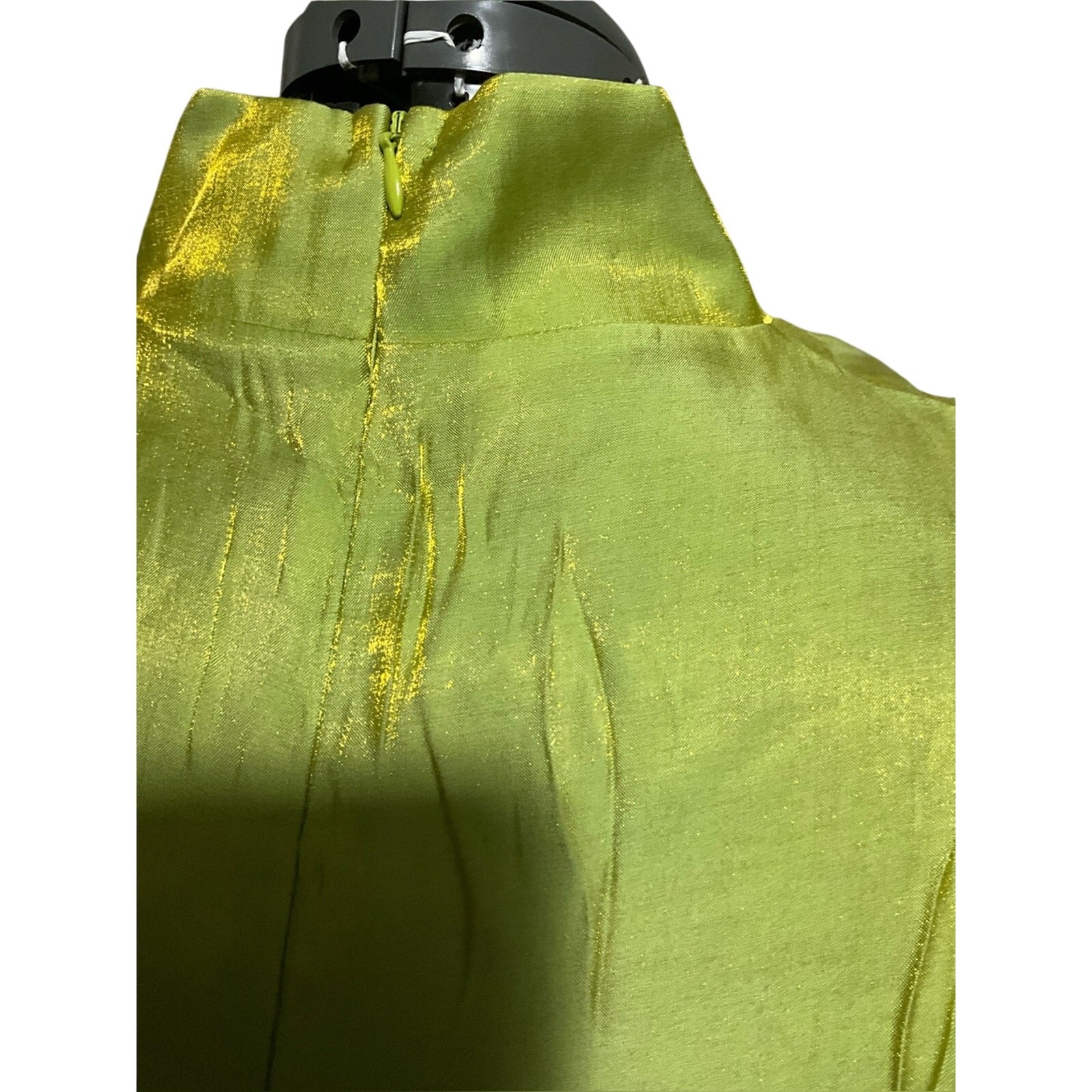 Lime Green Metallic Sheen V-Neck Ruffle Mini Dress NWT Oversized AOMEI Sz L/XL