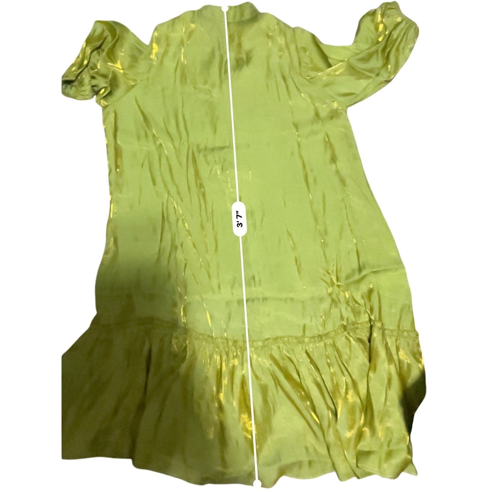 Lime Green Metallic Sheen V-Neck Ruffle Mini Dress NWT Oversized AOMEI Sz L/XL