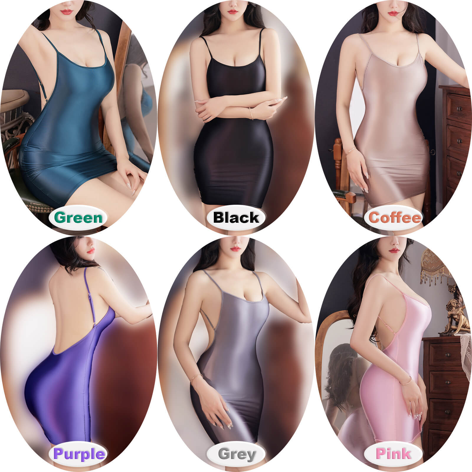 PLUS SIZE Women’s Shiny Satin Glossy Bodycon Mini Dress Strappy Backless Dresses