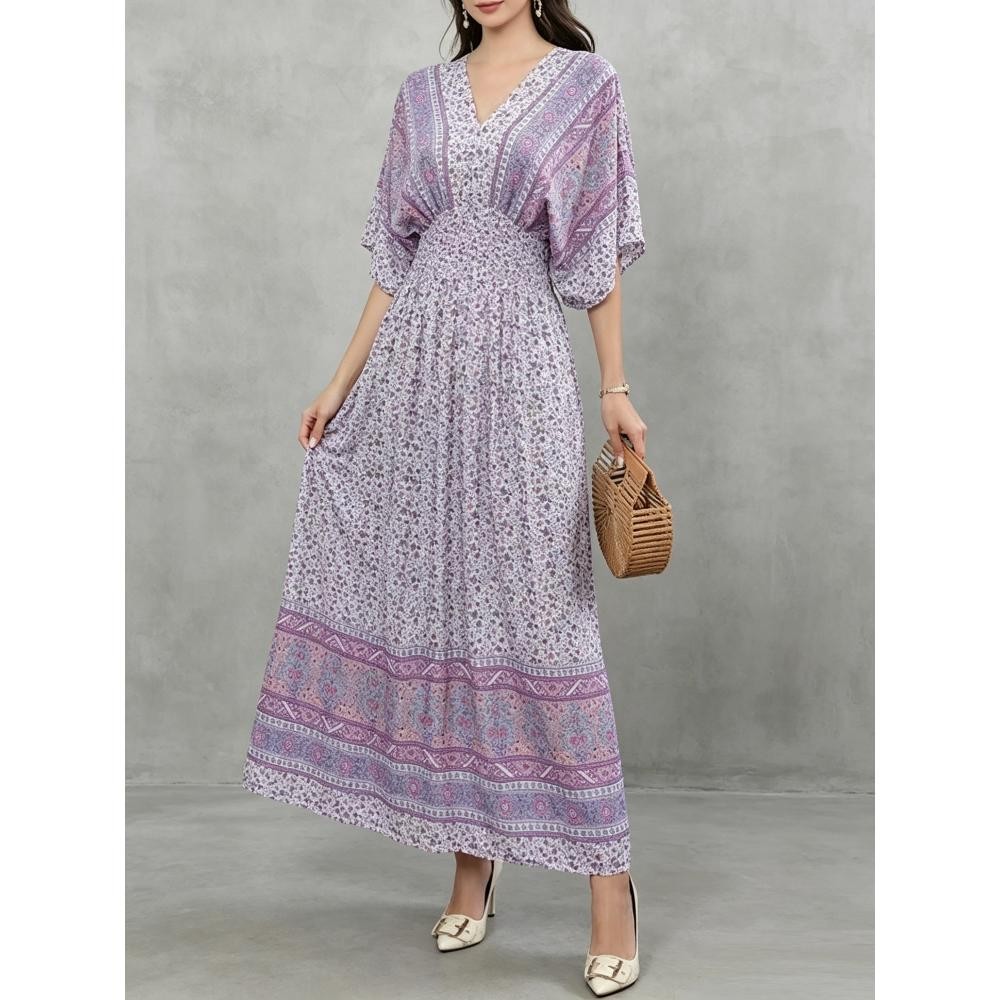 Elegant Bohemian Ladies Sundress Elastic Waist Flow Fit All Body Silhouettes