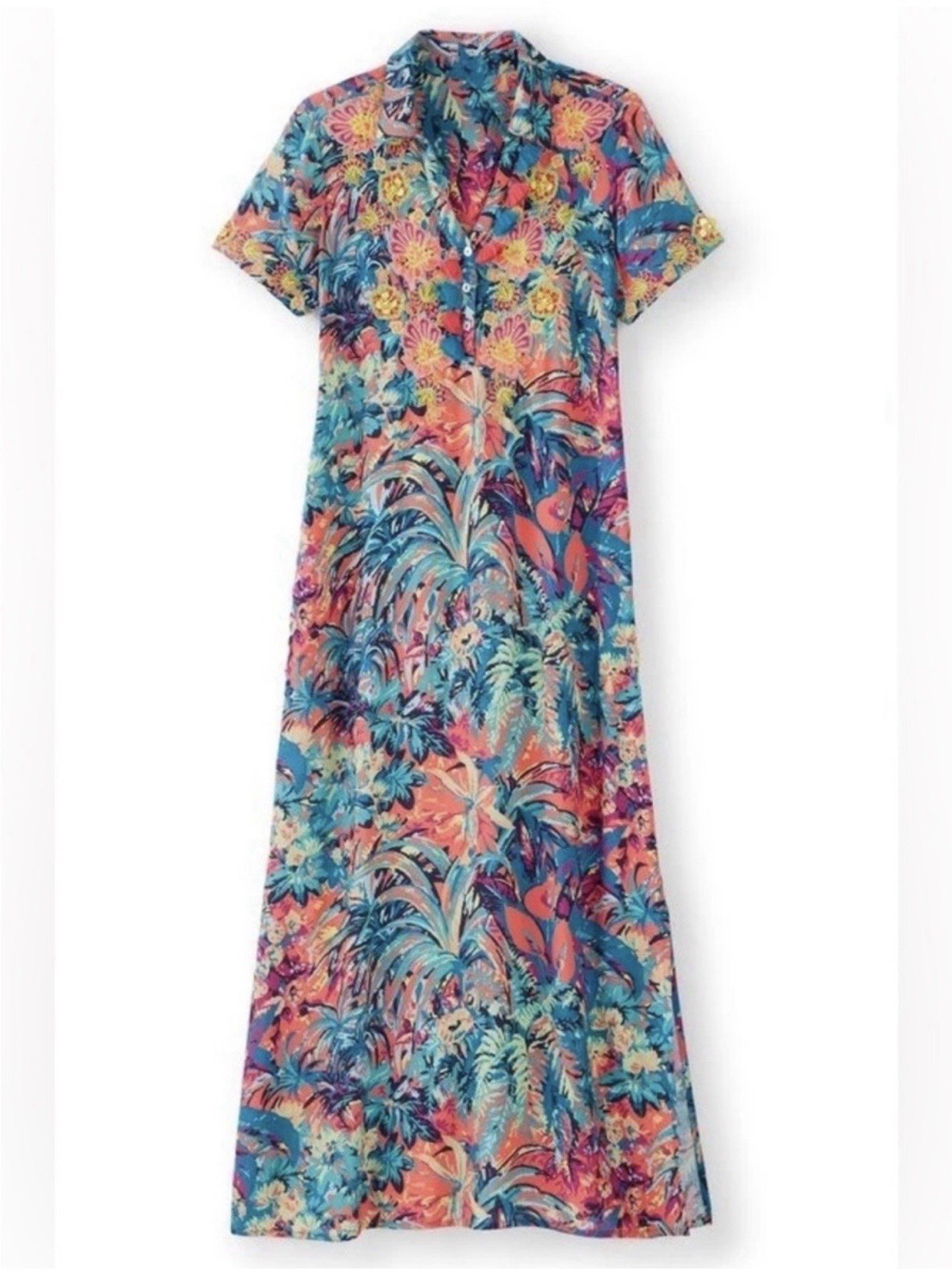 Soft Surroundings Florence Tropical Dress 1X Embroidered Floral Beaded Boho