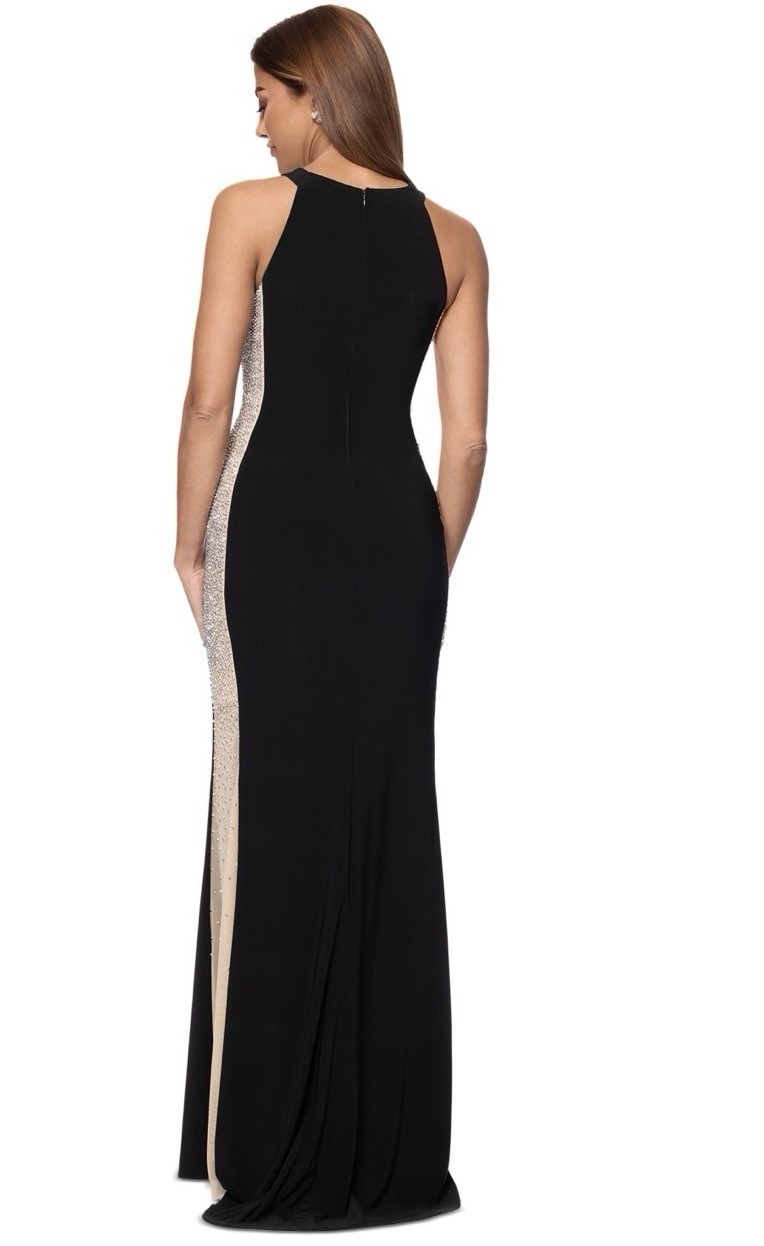 Xscape Black Nude Silver Crystal Beaded Sleeveless Dress Gown Size 12 $299