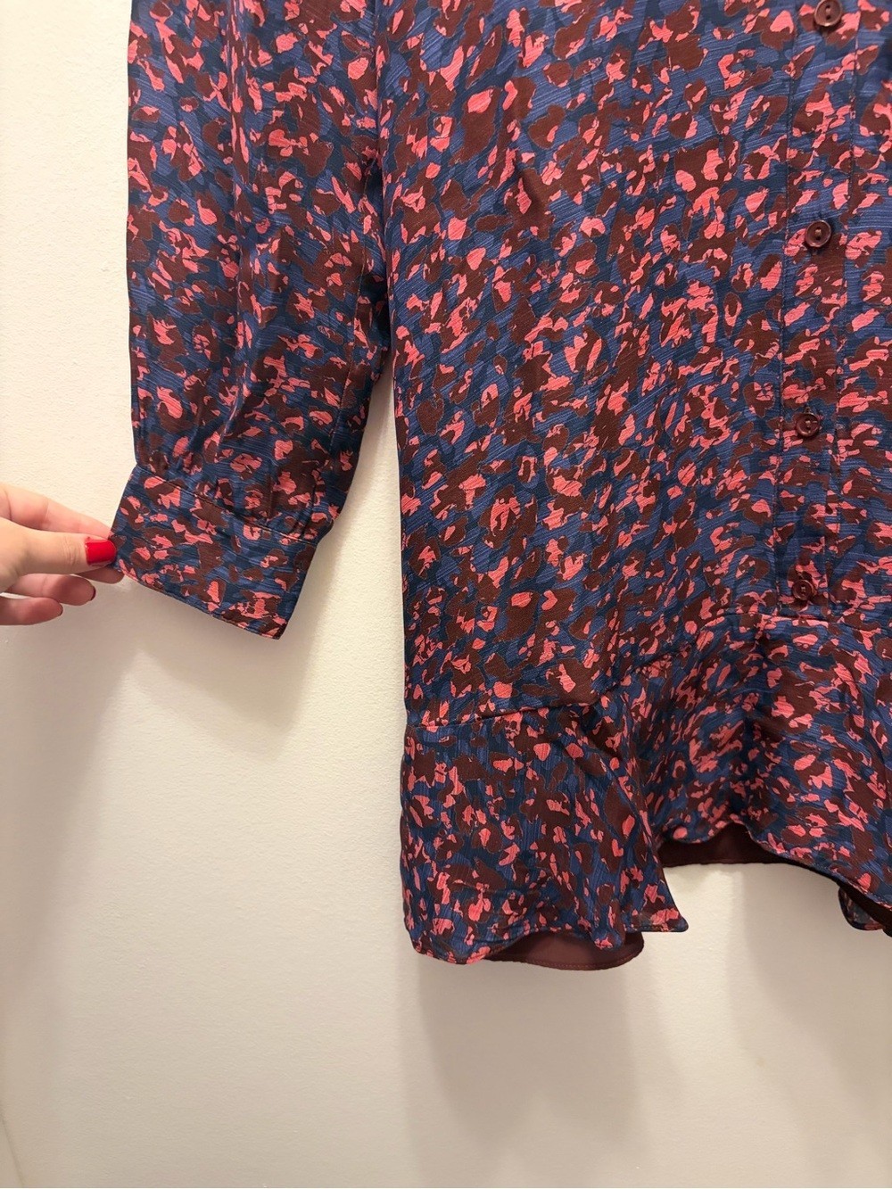 Parker Floral Silk Mini Dress Long Sleeve V-Neck High-Low Ruffle Hem Women’s L