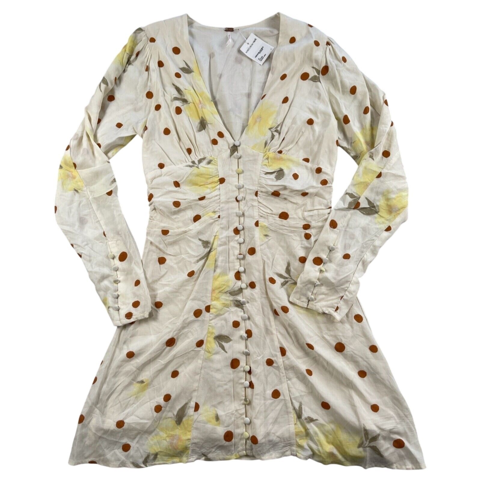Free People Dress Women Small Date Night Mini Sunshine Combo Ruched Smocked Back
