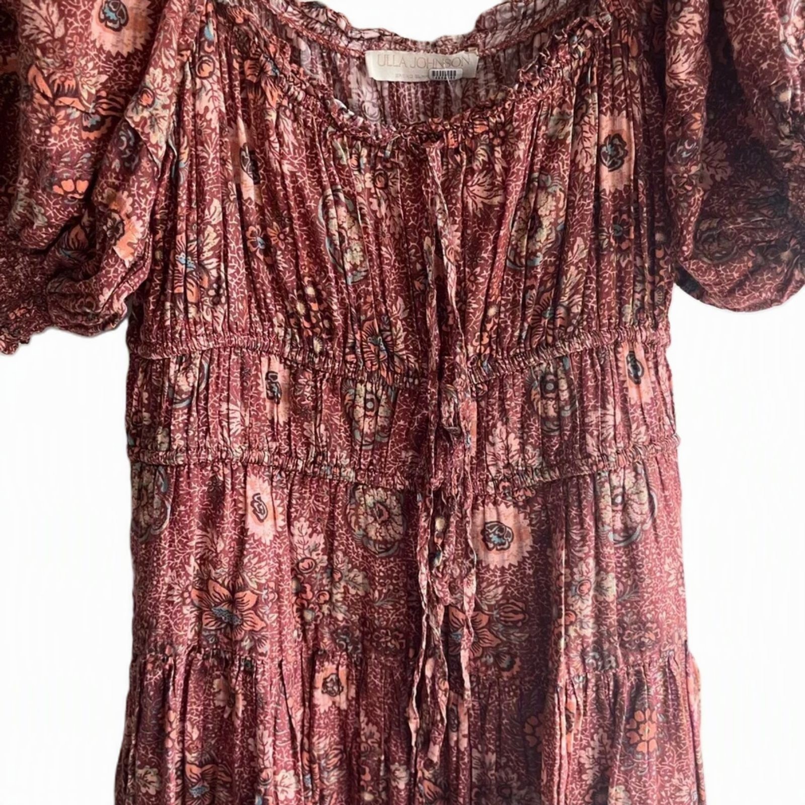 Ulla Johnson Juniper Mini Dress Rosebud Floral Smocked Cottagecore Boho Size 2