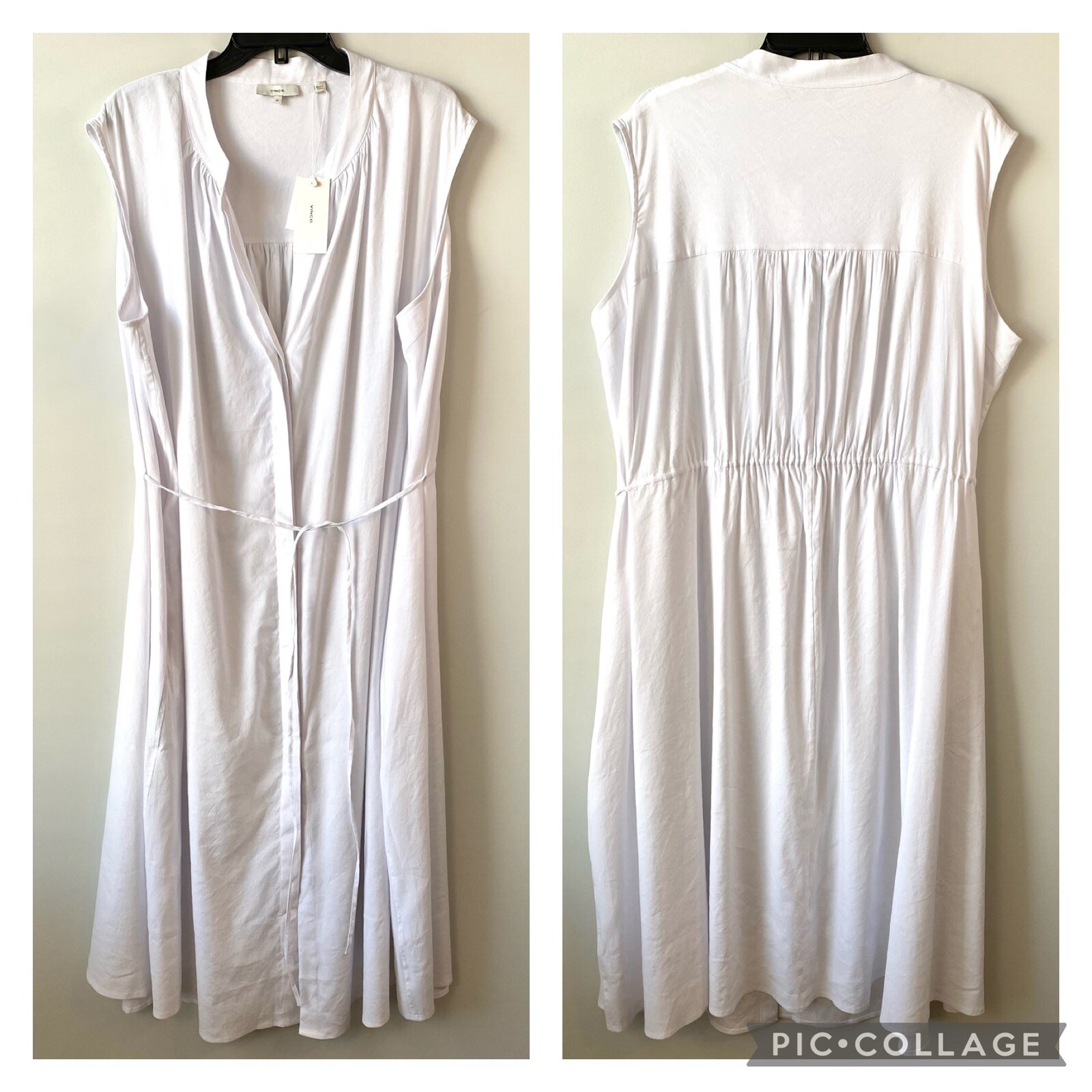 Vince Linen Blend Tie Waist Shirt Dress Optic White 2X