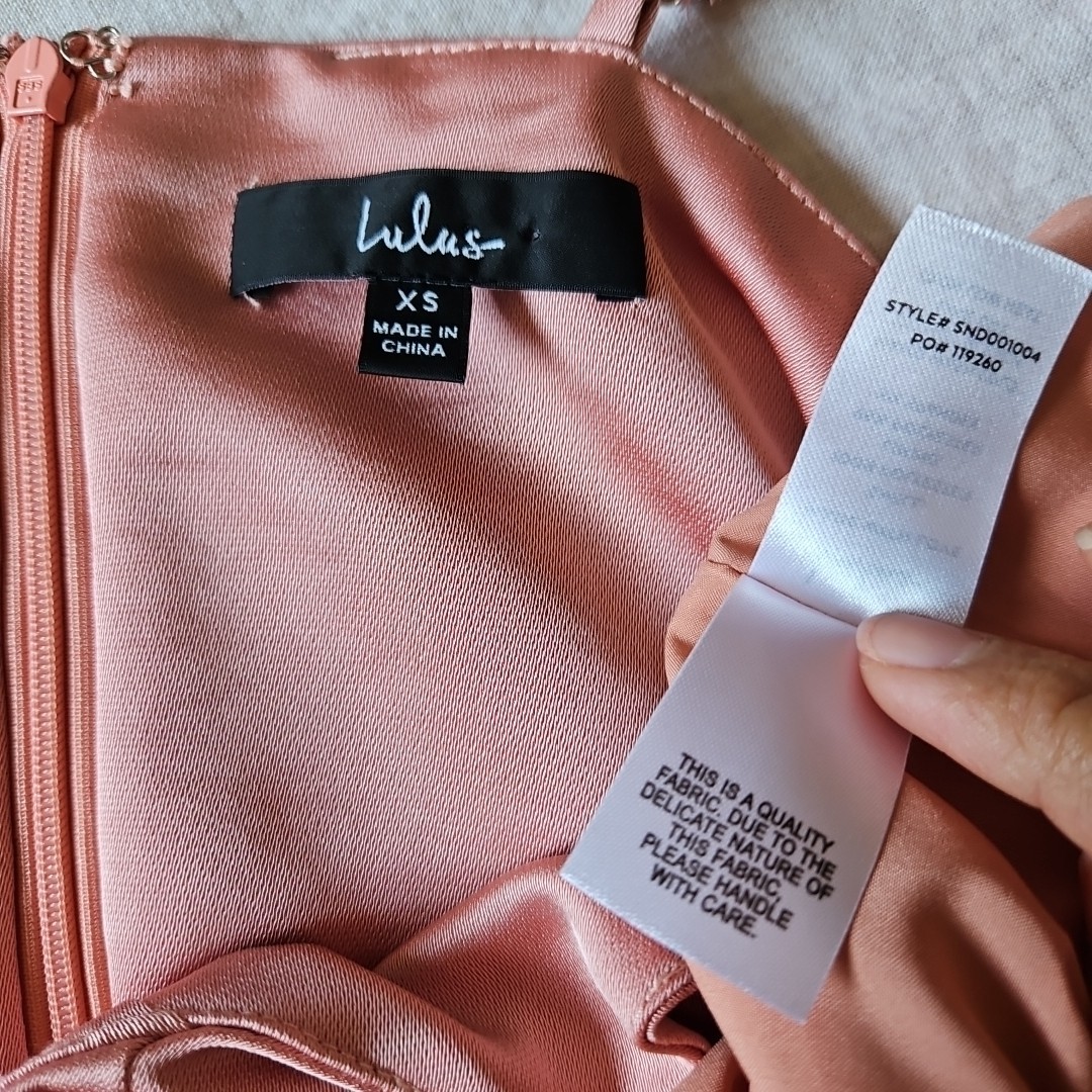 Lulus Salmon Pink Satin Wrapped Ruffle Strappy Belted Mini-Dress Size XS
