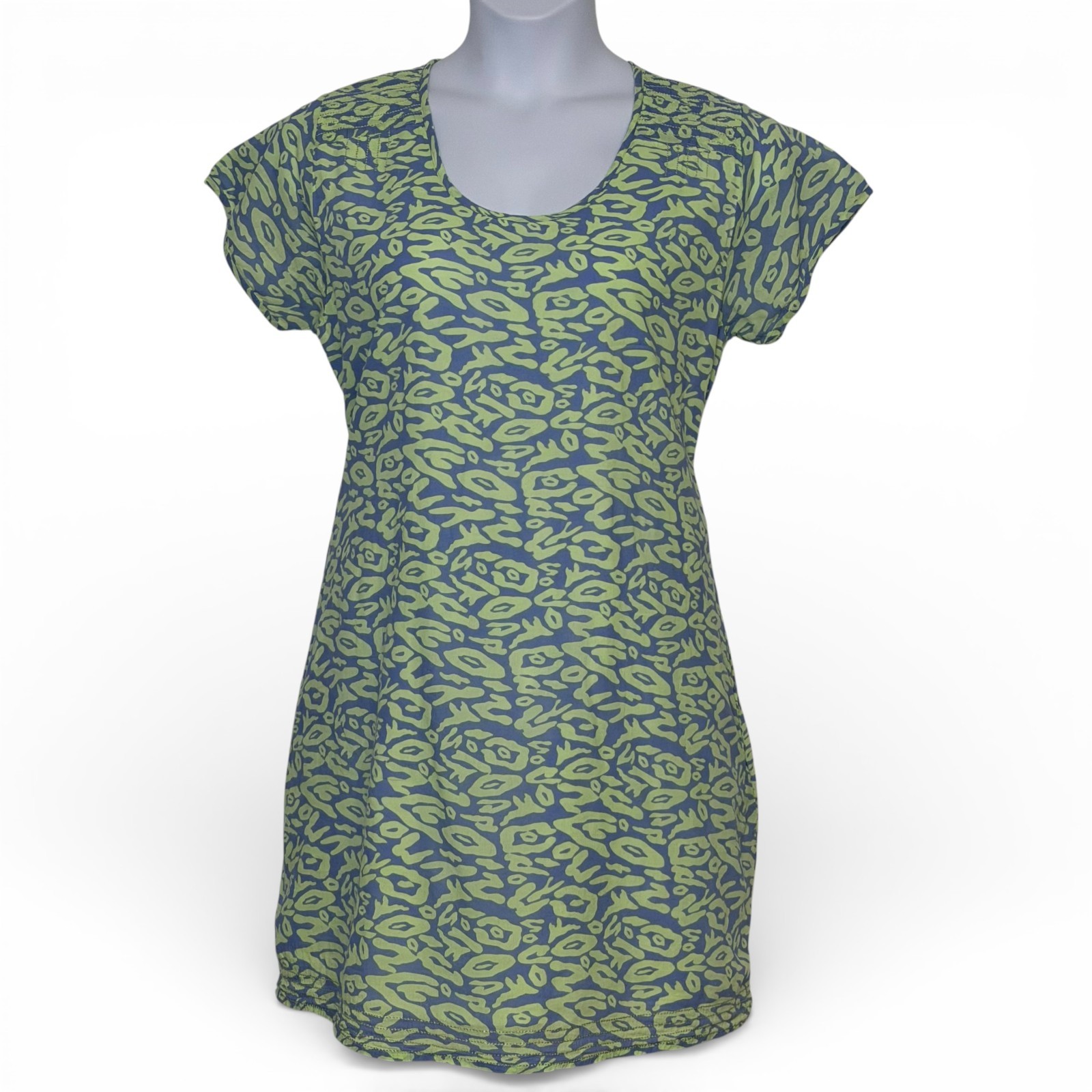 HIHO Tortola Short Sleeve Dress XL Cotton Blue Green Tropical Beach Pockets