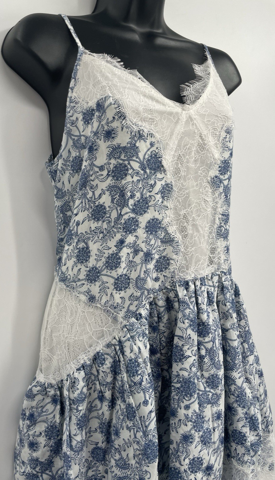 MAeve Womens Floral Blue / Ivory Pattern Sleeveless Lace Trim Mini Dress Size XS