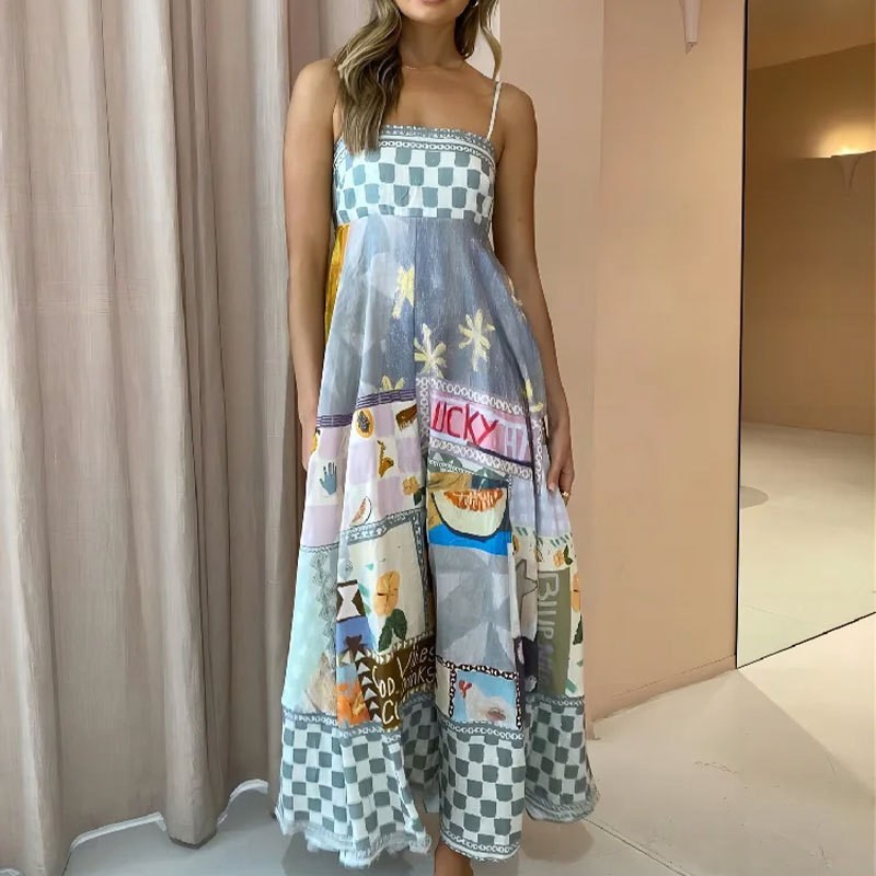 2025 Women’s Summer Maxi Dress Farm Floral Print Sleeveless Swing Anthro Rio