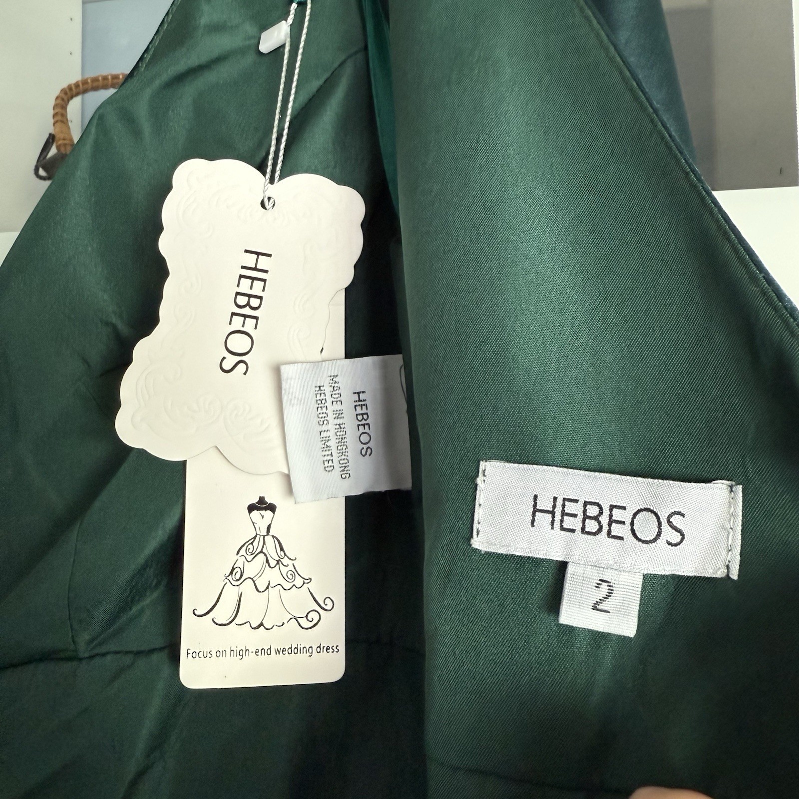 Hebeos A-Line/Princess V-Neck Long Sleeves Sweep/Brush Train Satin Dress 2 Green