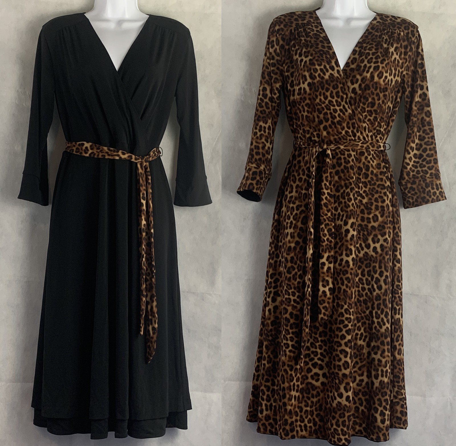 Charter Club Women’s Leopard Print Reversible Wrap Dress, Tan Black, Small