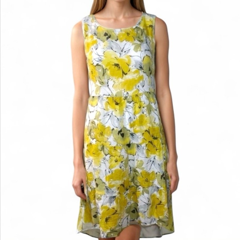 Valentina Naldi Floral Yellow Dress Sleeveless linen European Summer Feminine