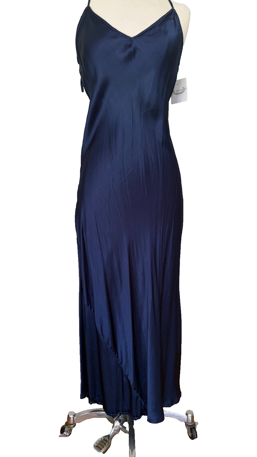 NWT Navy Blue Rayon Satin Bias Cut Long dress S/M