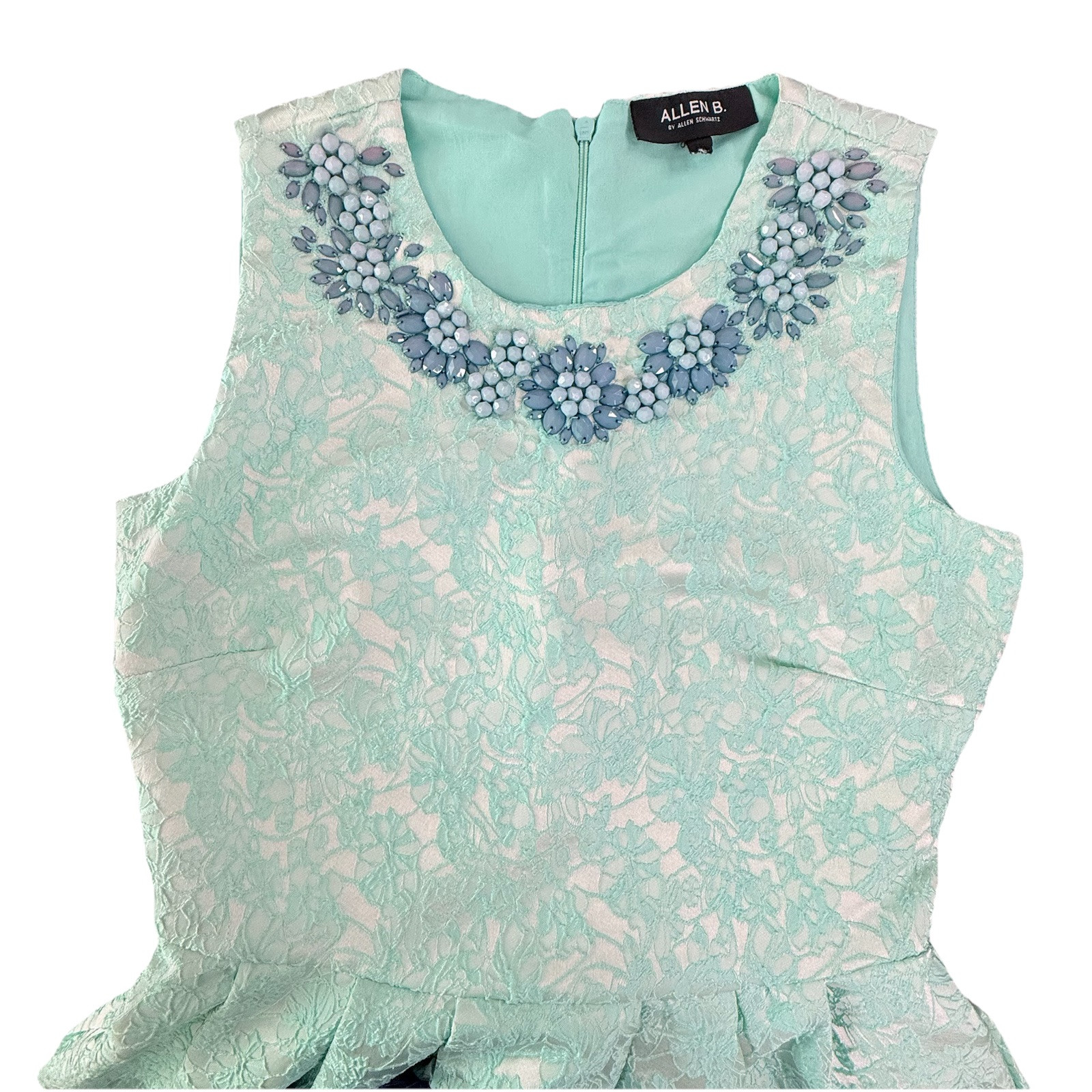 ALLEN B BY ALLEN SCHWARTZ FLORAL BEAD NECKLINE DRESS, CHEST 32 IN, LENGTH 34 IN