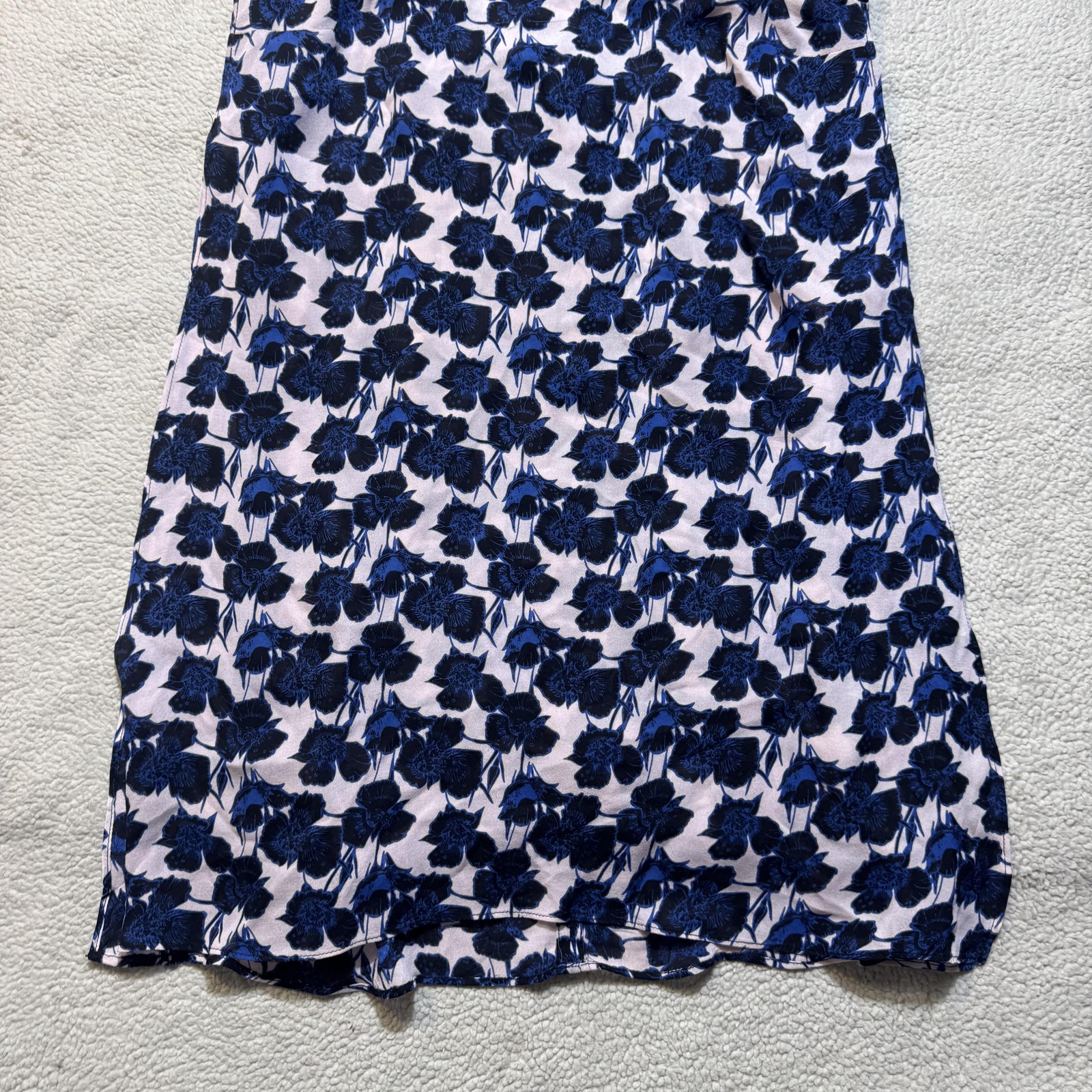 A.L.C. Dress Womens Small Blue Black Floral Silk Sleeveless Shift Made USA 2014