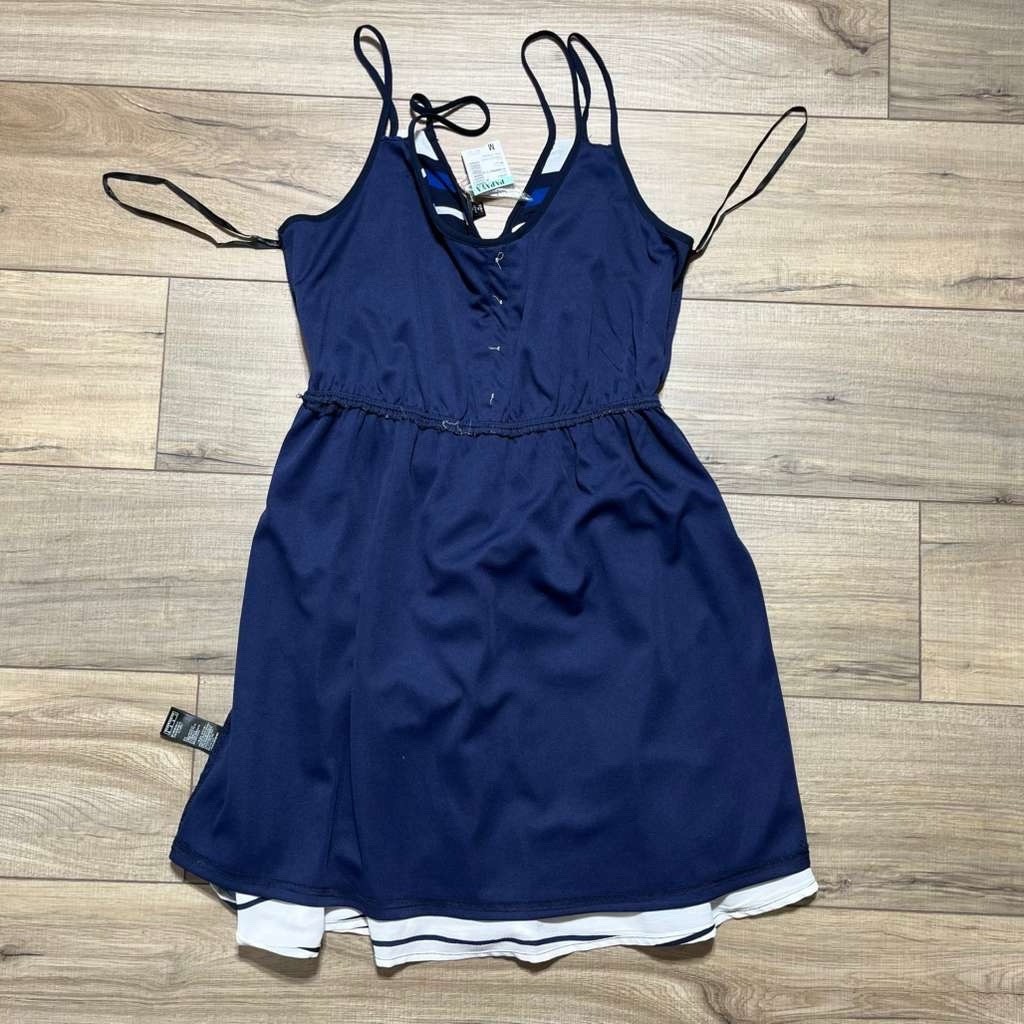 Papaya Womens Double Strap Lined Belted Mini Dress Size Medium White Blue