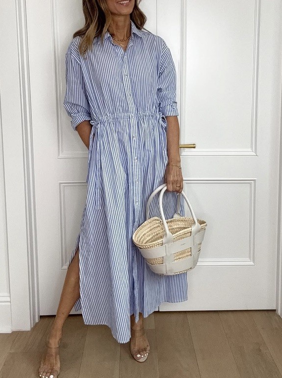 Universal Thread Striped Shirt Dress Front tie Blue White Coastal Drawstring Lg