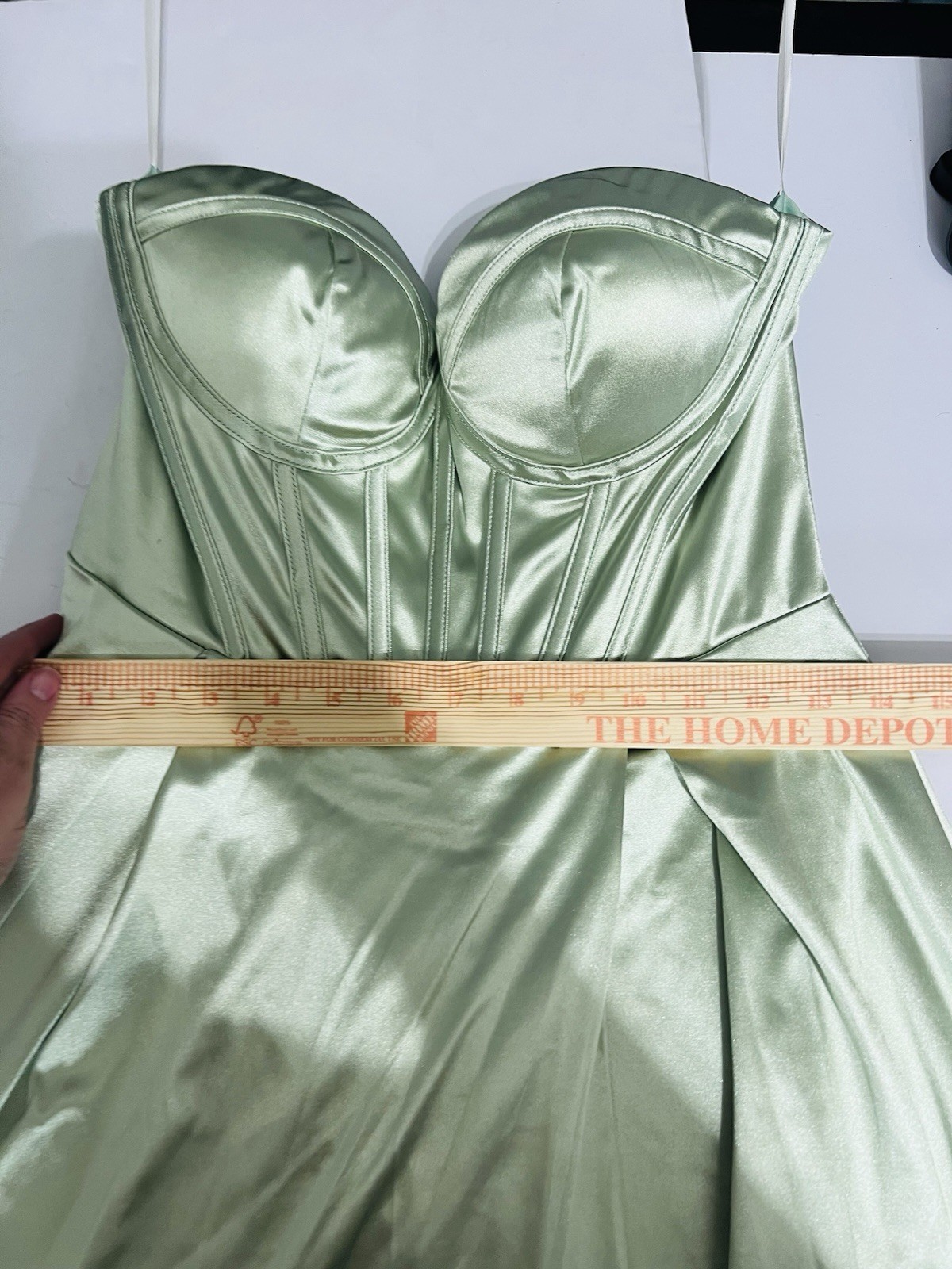 Amazon Adyce Strapless Pale Sage Satin Dress medium new