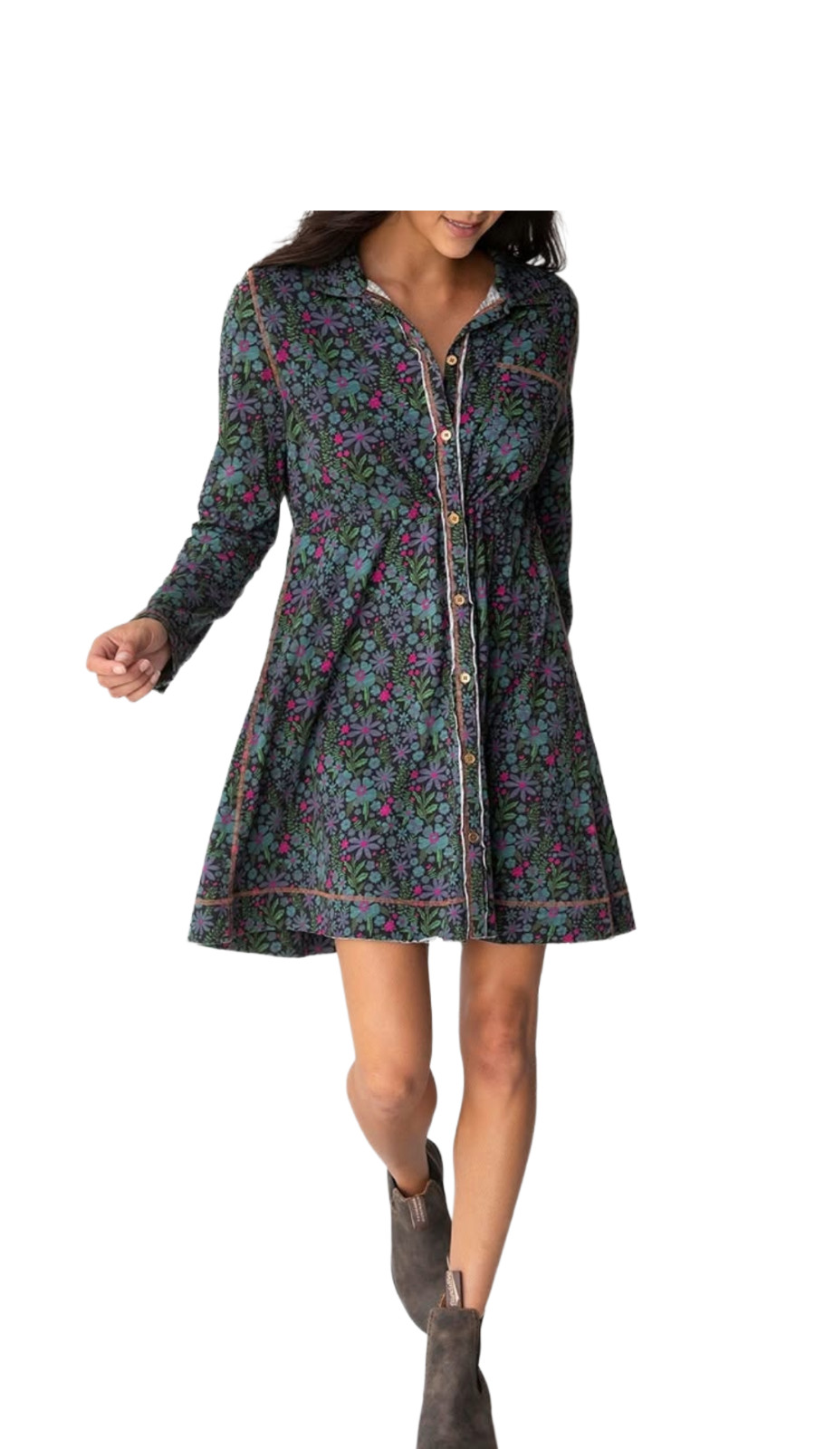 NWT NATURAL LIFE Dark Blue Garden Christa Cotton Button Up Mini Dress Sz L