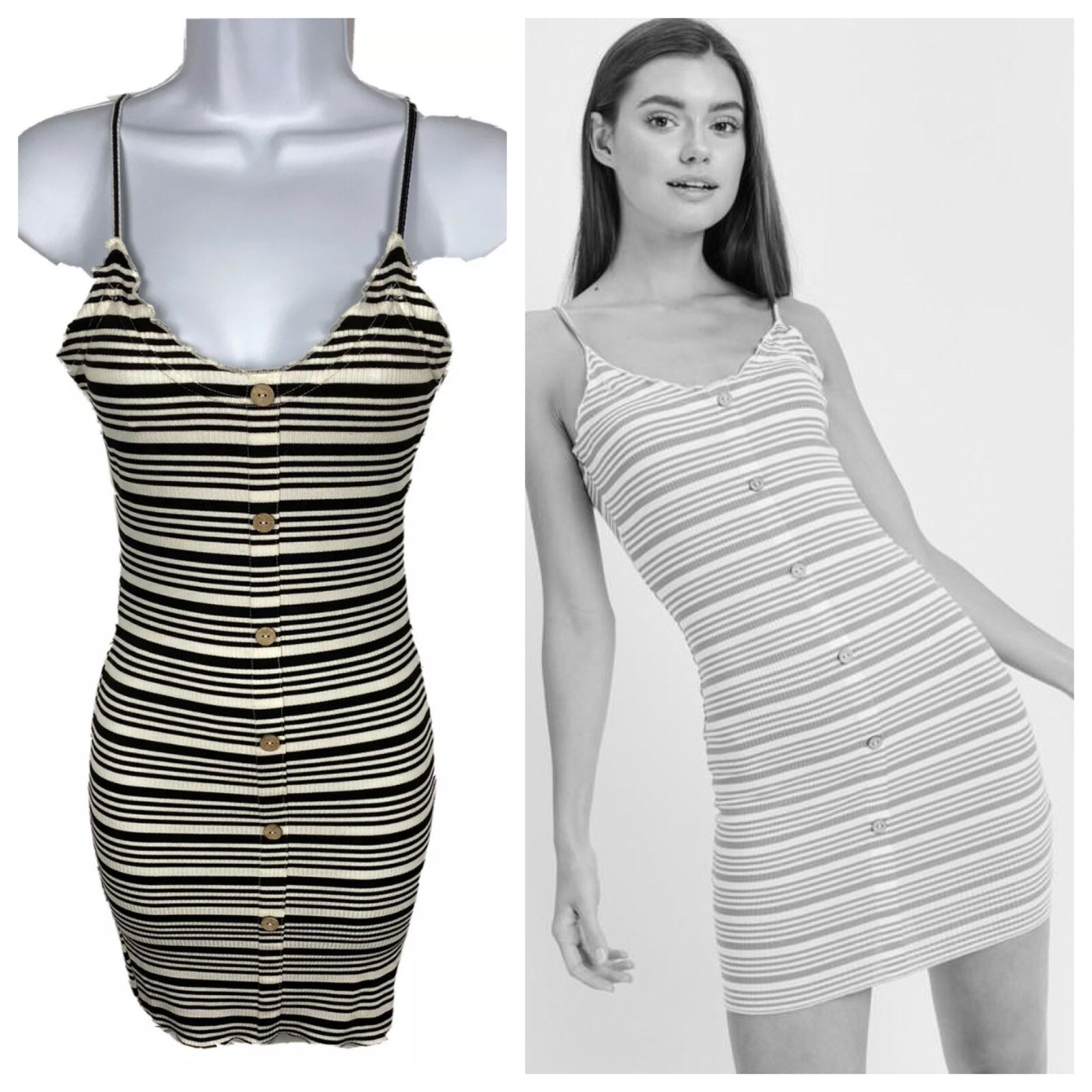 Love Tree Striped Ribbed Bodycon Mini Dress Small Stretchy Soft New 90s Black