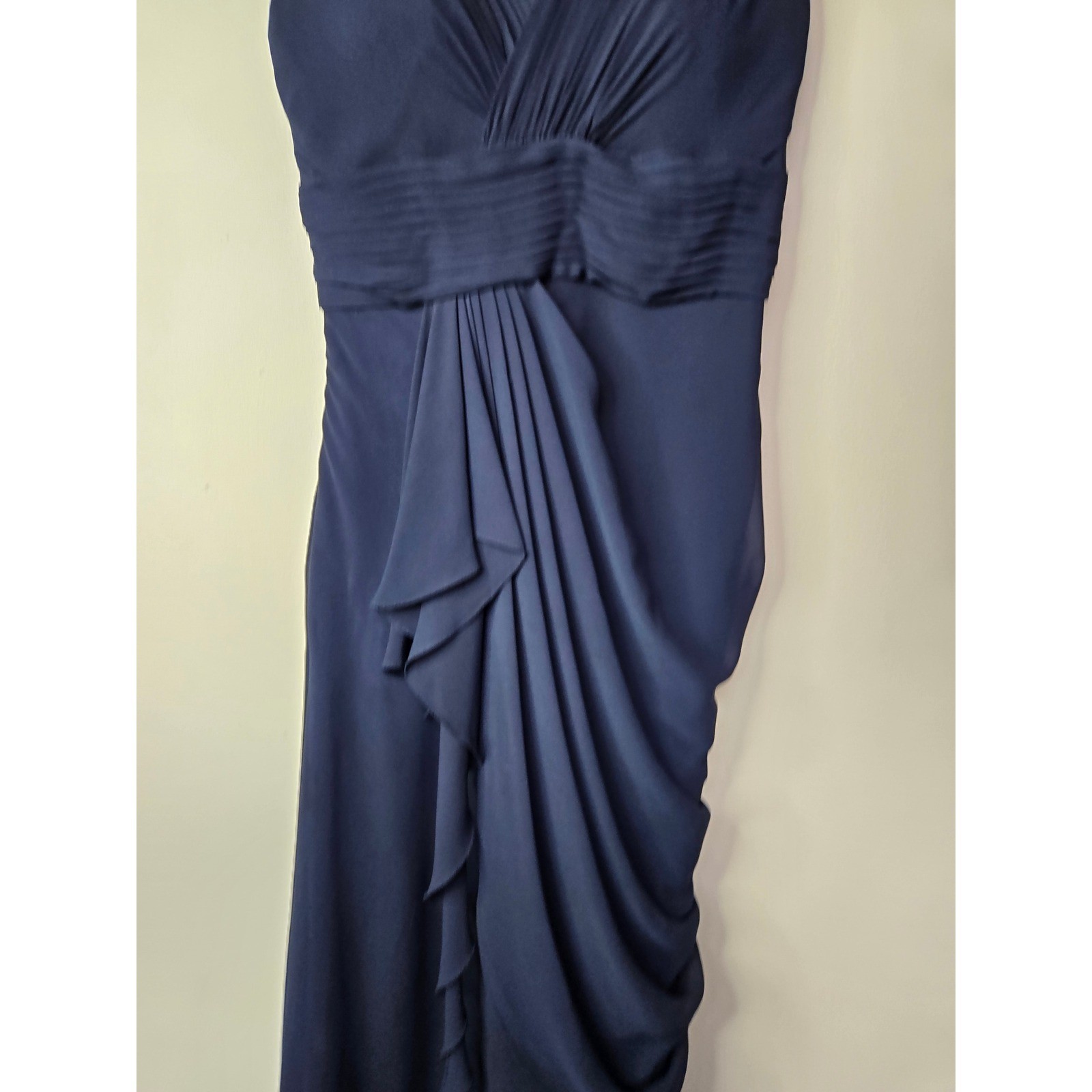 Watters & Watters Navy Blue Draped Chiffon Formal Gown Dress womens 14