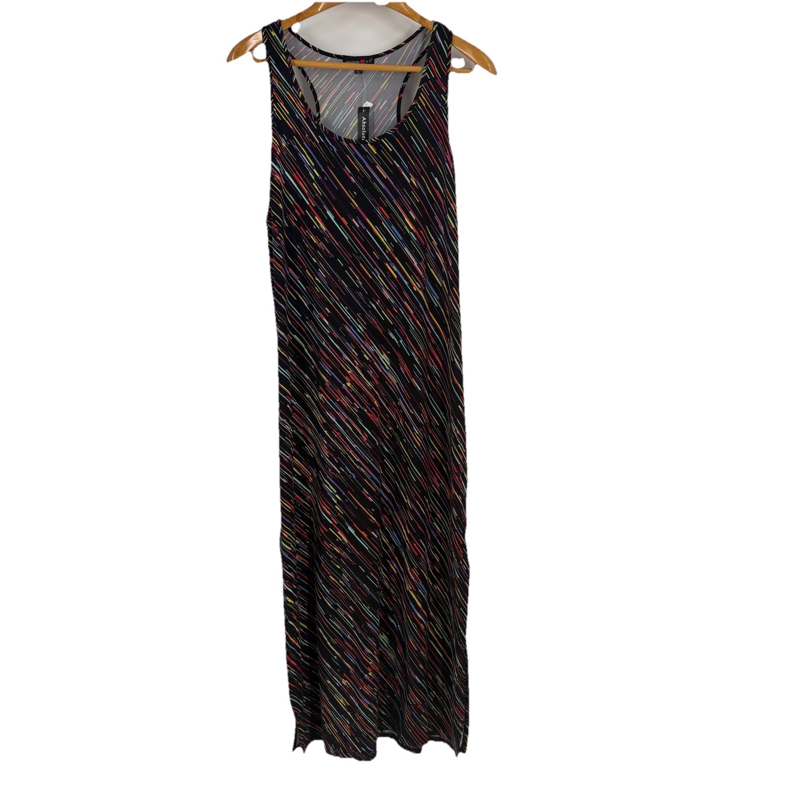 Absolutely Love It Womens Maxi Dress 2X Black Rainbow Stripe Stretch Side Slits