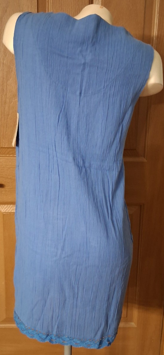 Cypress Blue Dress Crinkle Cotton and Lace Sleeveless V-Neck Misses Small NWT