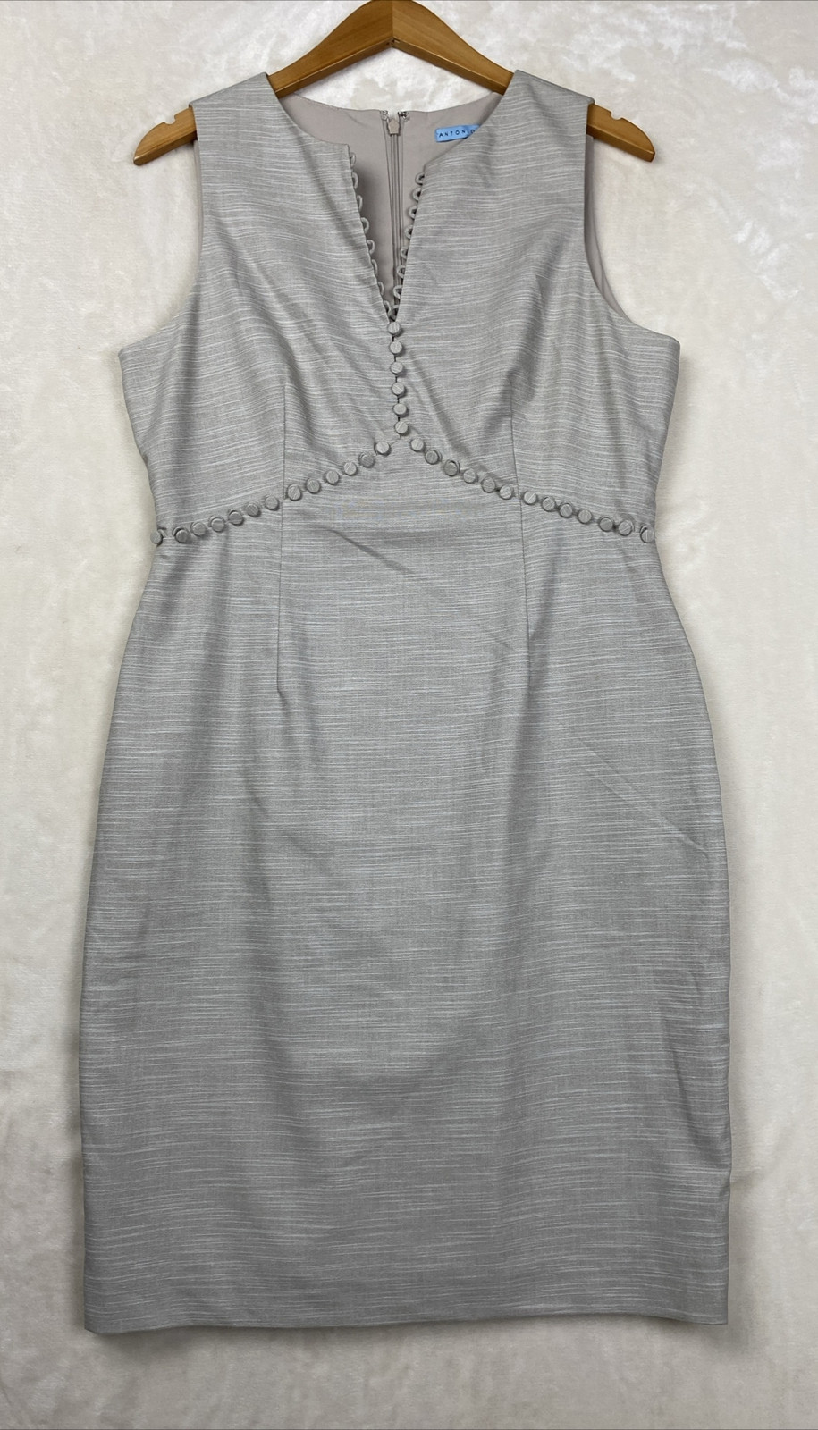 Antonio Melani Dress Womens 10 Beige Sheath Minimalist Empire Waist Office Caree