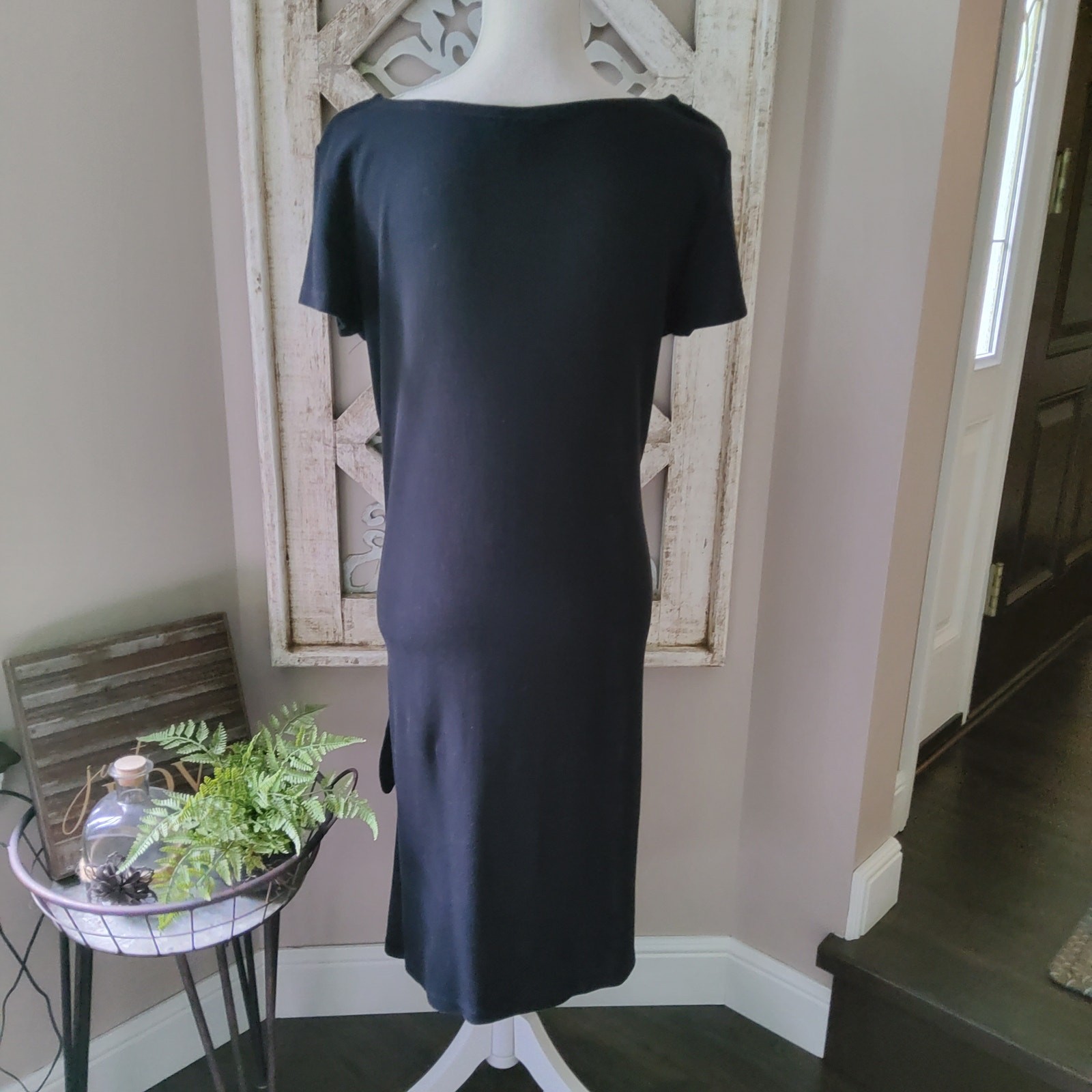 New Caslon Stretch Rib Cotton Tie Sarong Wrap Midi Dress in Black Asymmetric S