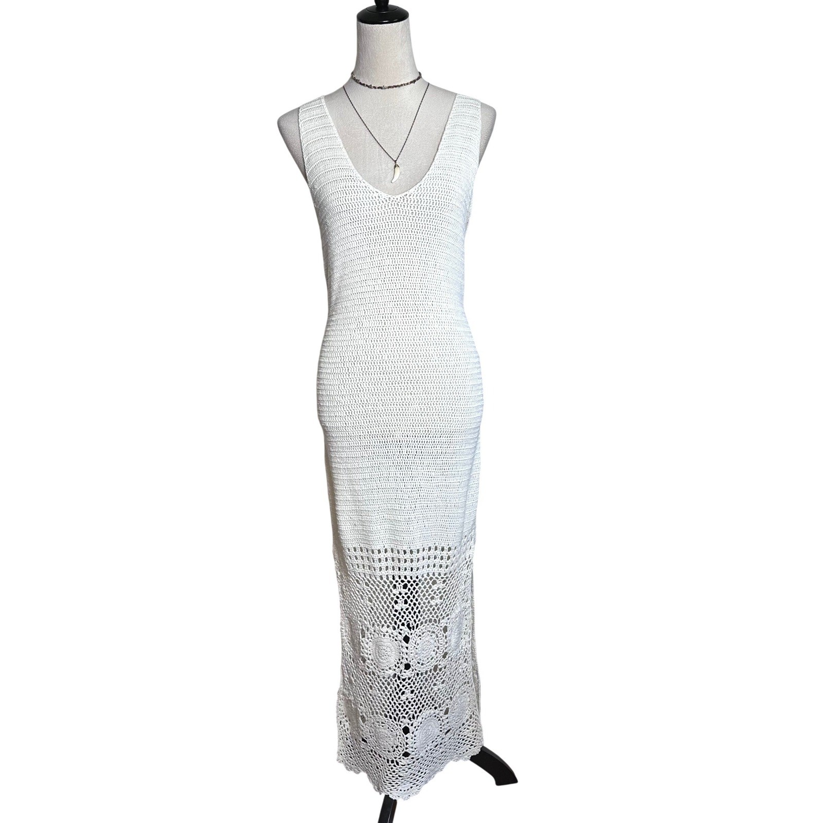 Spell & The Gypsy Let The Sunshine In Crochet Maxi Dress Cream Boho V-Neck M