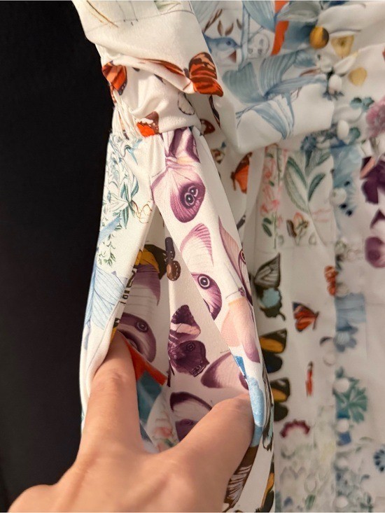 Whimsical Butterfly Button Front Midi Dress Multicolor S Feminine Floral