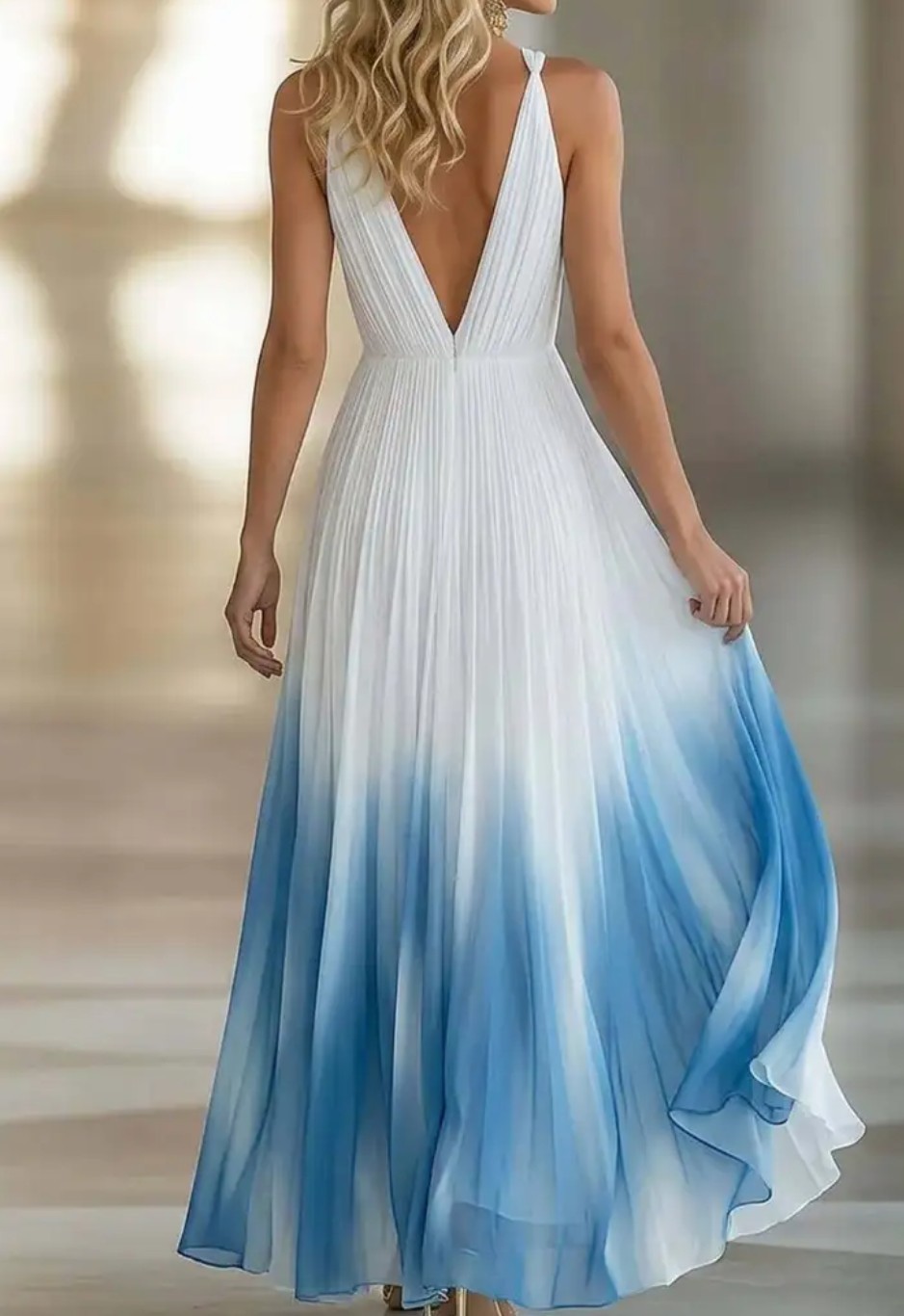 Elegant Spaghetti Strap Deep V-Neck Vacation-Style Design Maxi Dress