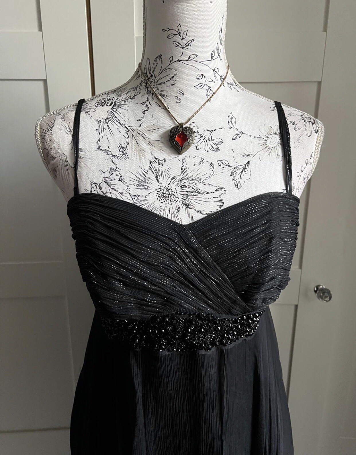 MONSOON Silk Black & Silver Evening Dress UK 12 Timeless Elegant Modern Classic