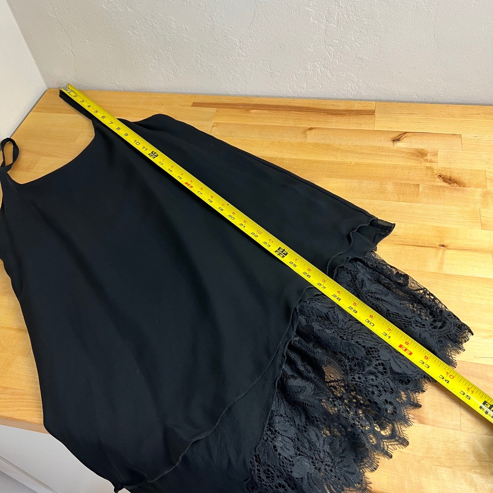 Alice + Olivia Dress 100% Silk Black Lace Trim Asymmetrical Mini Slip Size XS