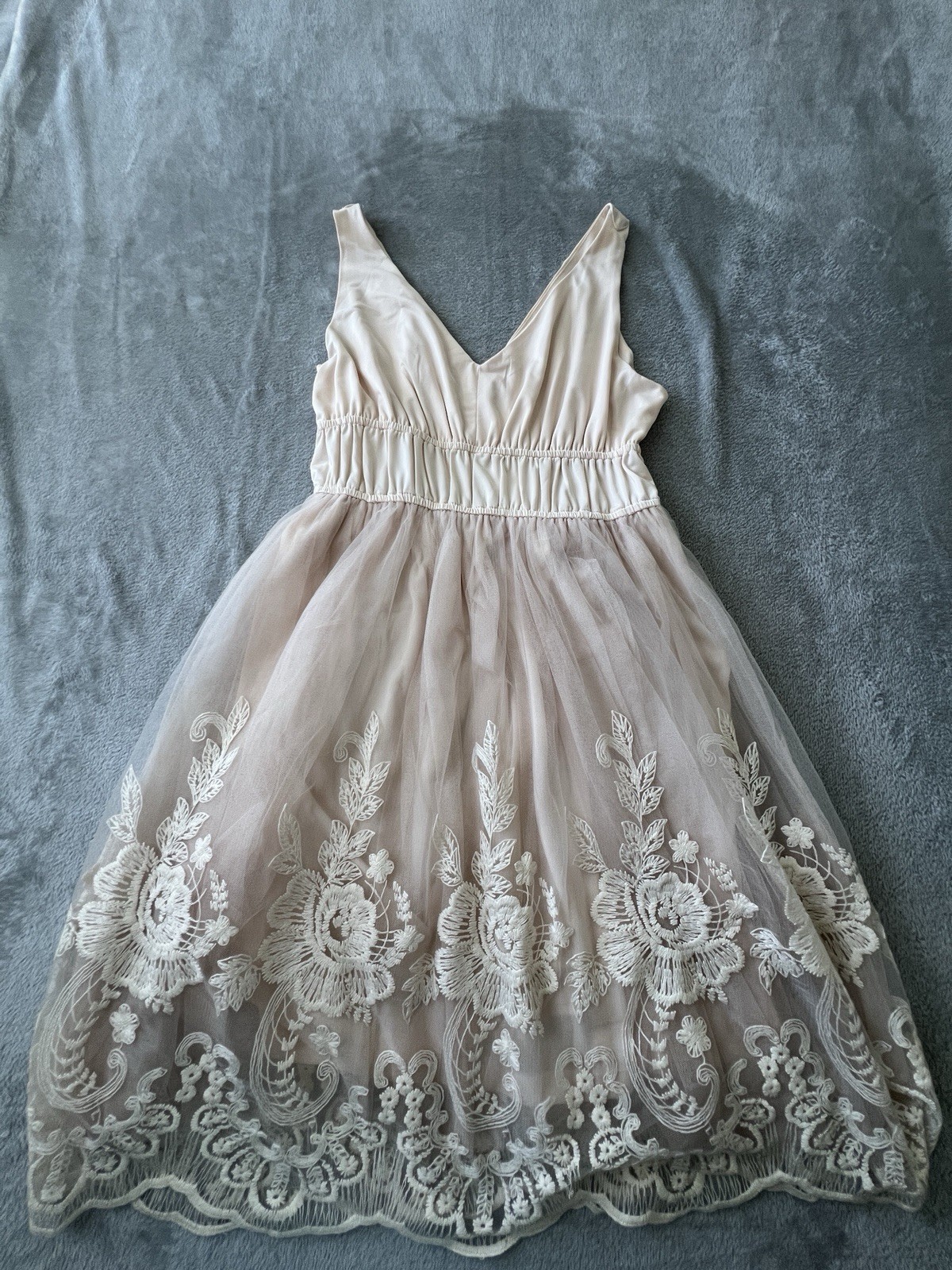 Pinky Womens Dress L Blush Pink Lace Tulle Sleeveless V Neck Fit Flare