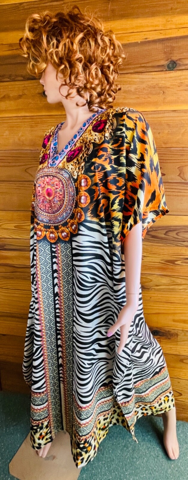 SHORE DRIVE NWT Leopard ZEBRA PEARLS Print CAFTAN O/S