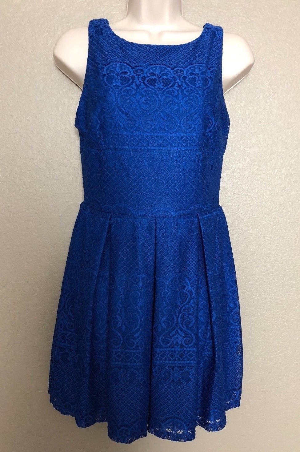(NWT) B. Darlin Colbalt Blue Lace Pleated Sleeveless Fit&Flare Dress Size 7/8