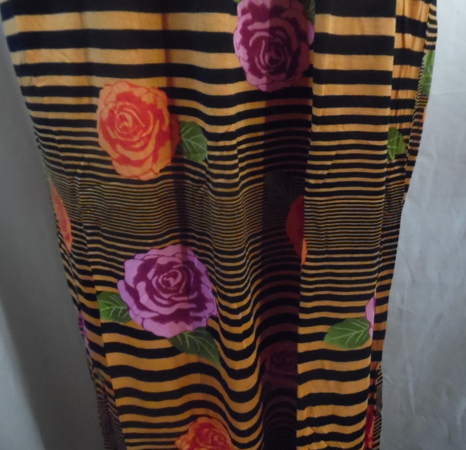 LONG PINK BLACK GOLD STRIPE ROSES MAXI DRESS STRAPLESS 2X