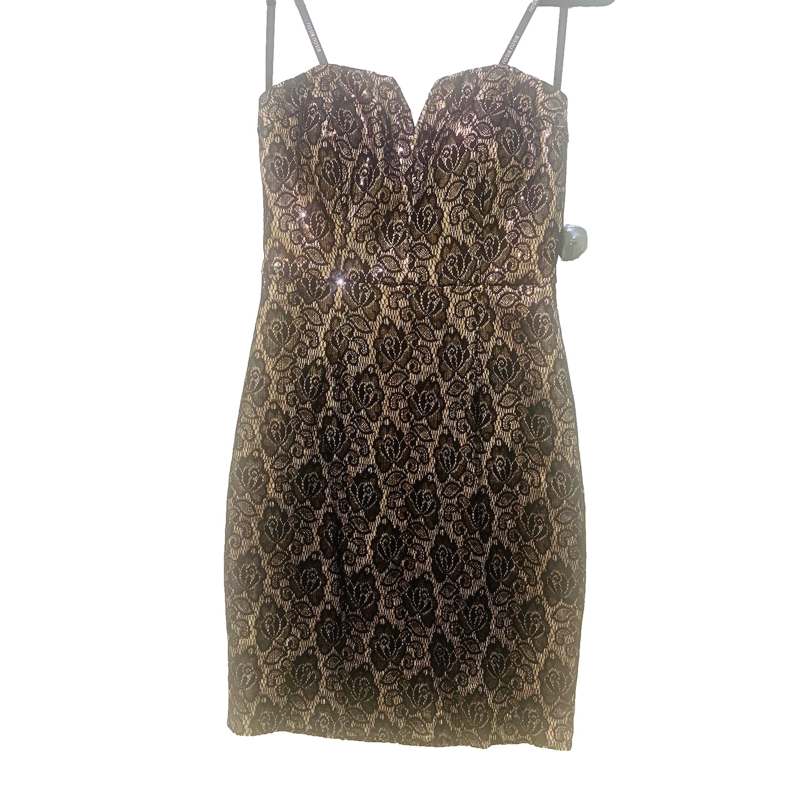 Bisou Bisou Michele Bohbot New w Tags Y2K Dress Blush/Black Size 8 Gold Sparkle