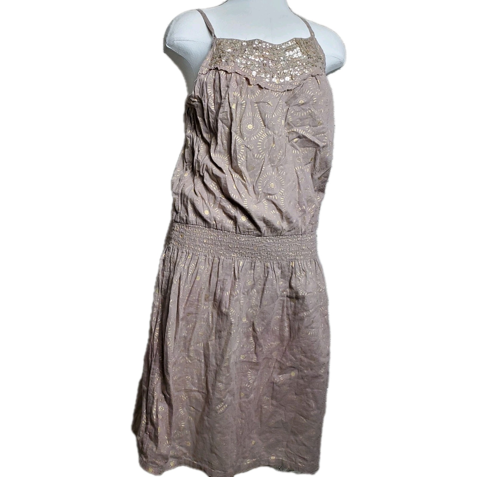 Old Navy Women’s Size Small Brown Gold Smocked Waist Strappy Lined Summer Dress