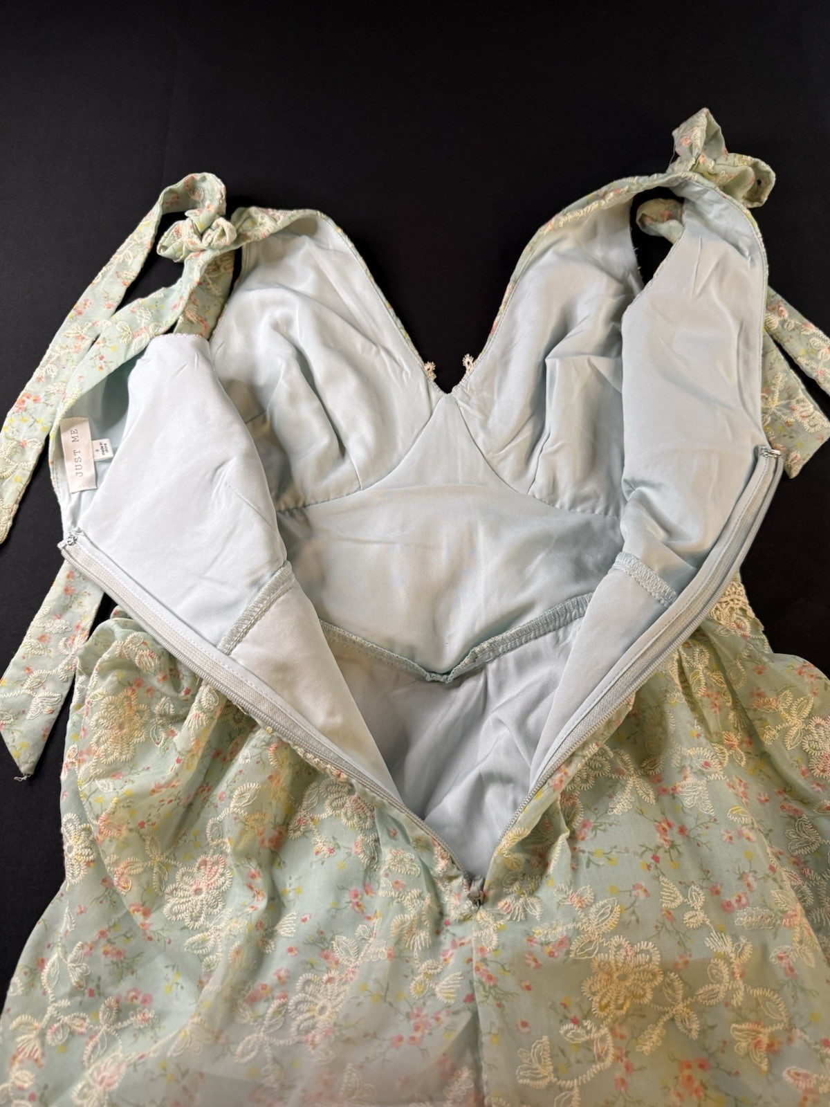 Just Me Mint Green Floral Lace Tiered Midi Dress Size Small Romantic Cottagecore