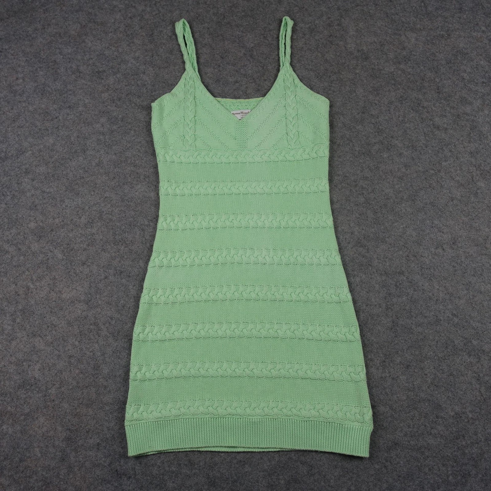 Seven Wonders Dress Womens 8 Green Knit Large Sweater Bodycon Mini Boho Festival